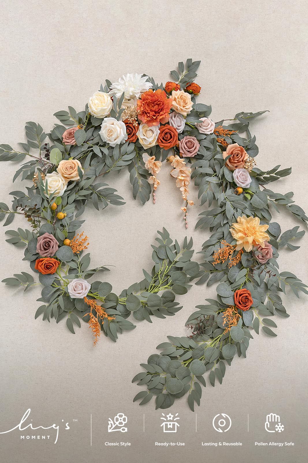 Ling's Moment 9FT Fall Flower Garland for Wedding Arch Decorations Eucalyptus Rose Artificial Floral Mantle Decor Terracotta - View 8 of 8