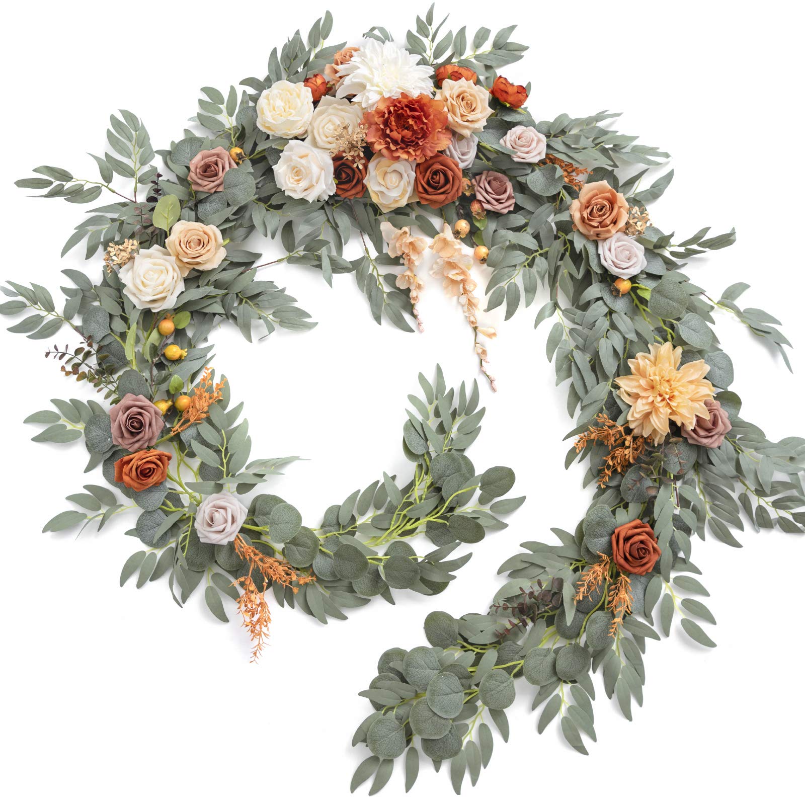 Ling's Moment 9FT Fall Flower Garland for Wedding Arch Decorations Eucalyptus Rose Artificial Floral Mantle Decor Terracotta