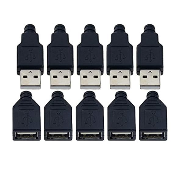 VizGiz 10 Pack USB Plug Replacement Kit - 4 PIN Type A Connectors for DIY Fan, LED Strip, Charger & Mouse Repair