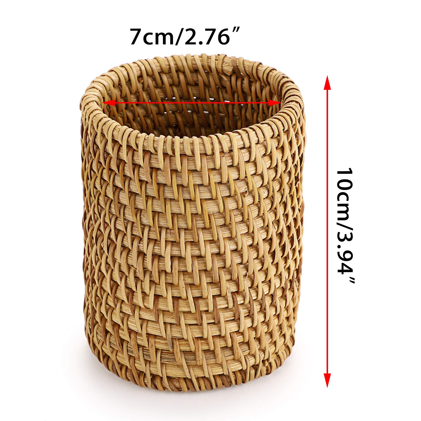 BTSKY Rattan Pen Cup Handmade Desk Pencil Holder Multi-Functional Woven Basket for Office and Home Desktop Organizer - View 4 of 7