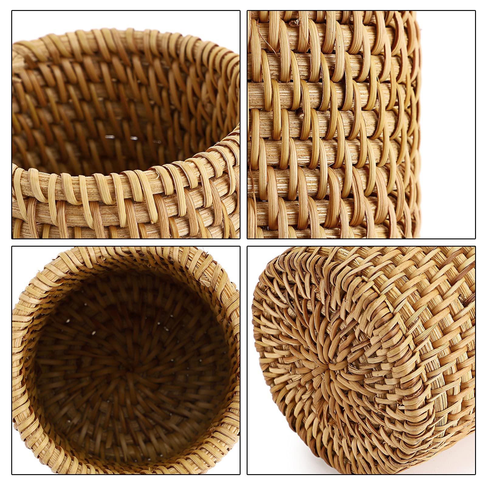 BTSKY Rattan Pen Cup Handmade Desk Pencil Holder Multi-Functional Woven Basket for Office and Home Desktop Organizer - View 5 of 7