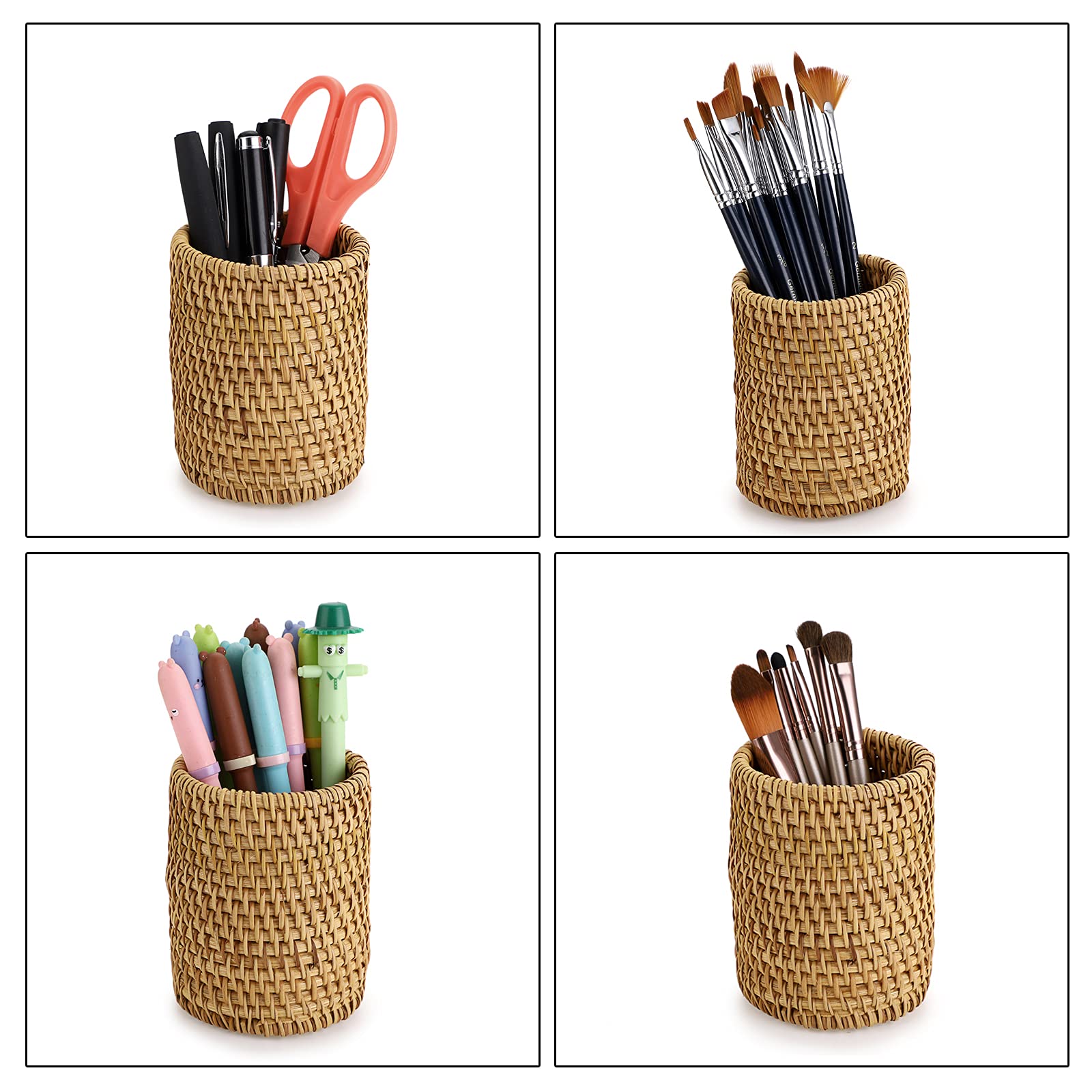 BTSKY Rattan Pen Cup Handmade Desk Pencil Holder Multi-Functional Woven Basket for Office and Home Desktop Organizer - View 7 of 7