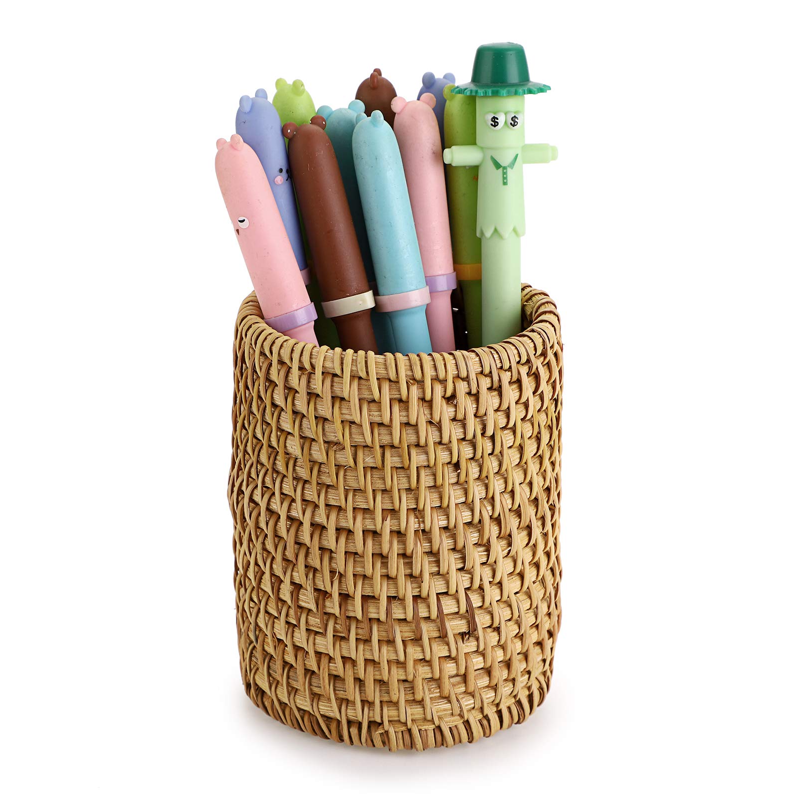 BTSKY Rattan Pen Cup Handmade Desk Pencil Holder Multi-Functional Woven Basket for Office and Home Desktop Organizer