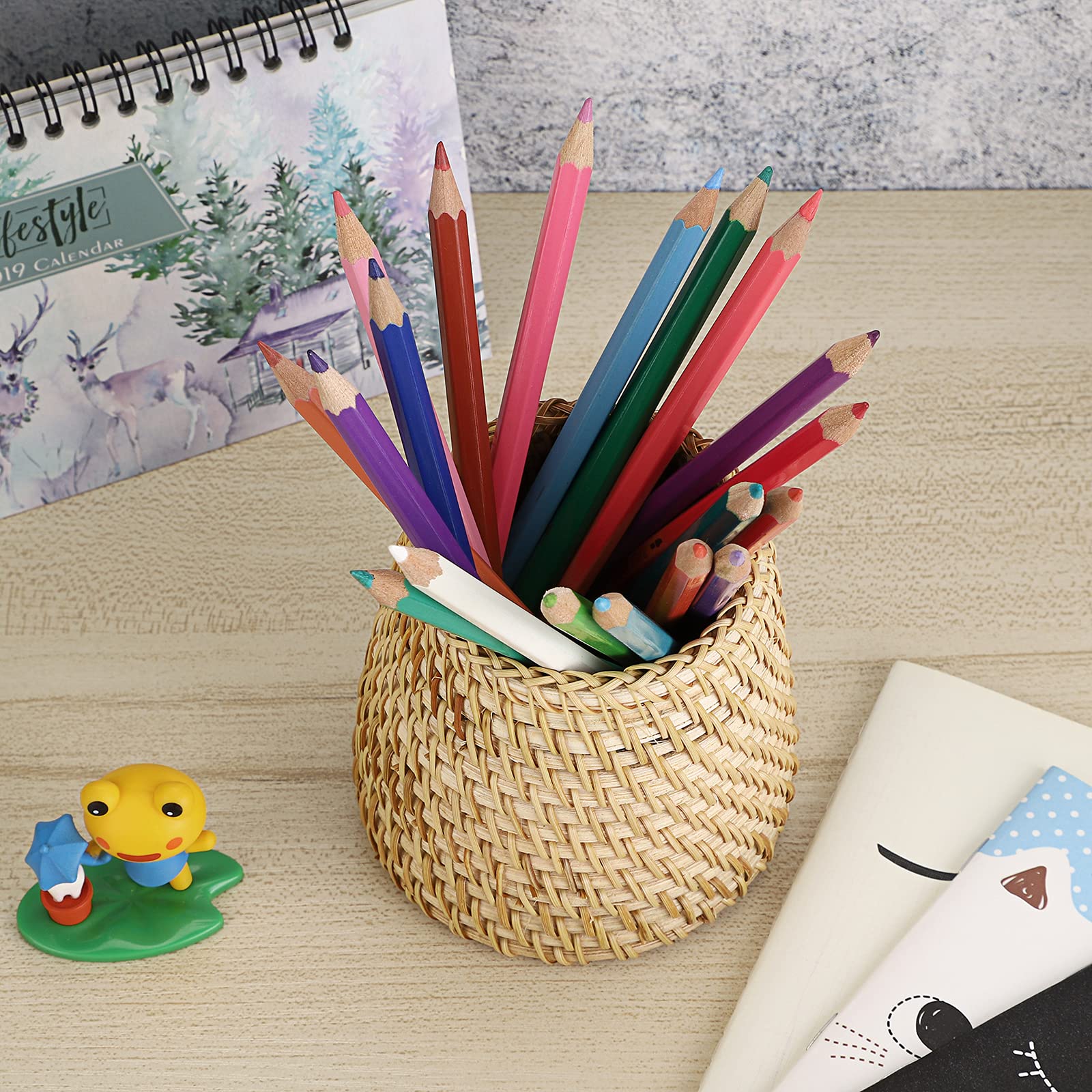 BTSKY Rattan Pen Cup Handmade Desk Pencil Holder Multi Functional Woven Basket Office Home Desktop Organizer Cone - View 2 of 7