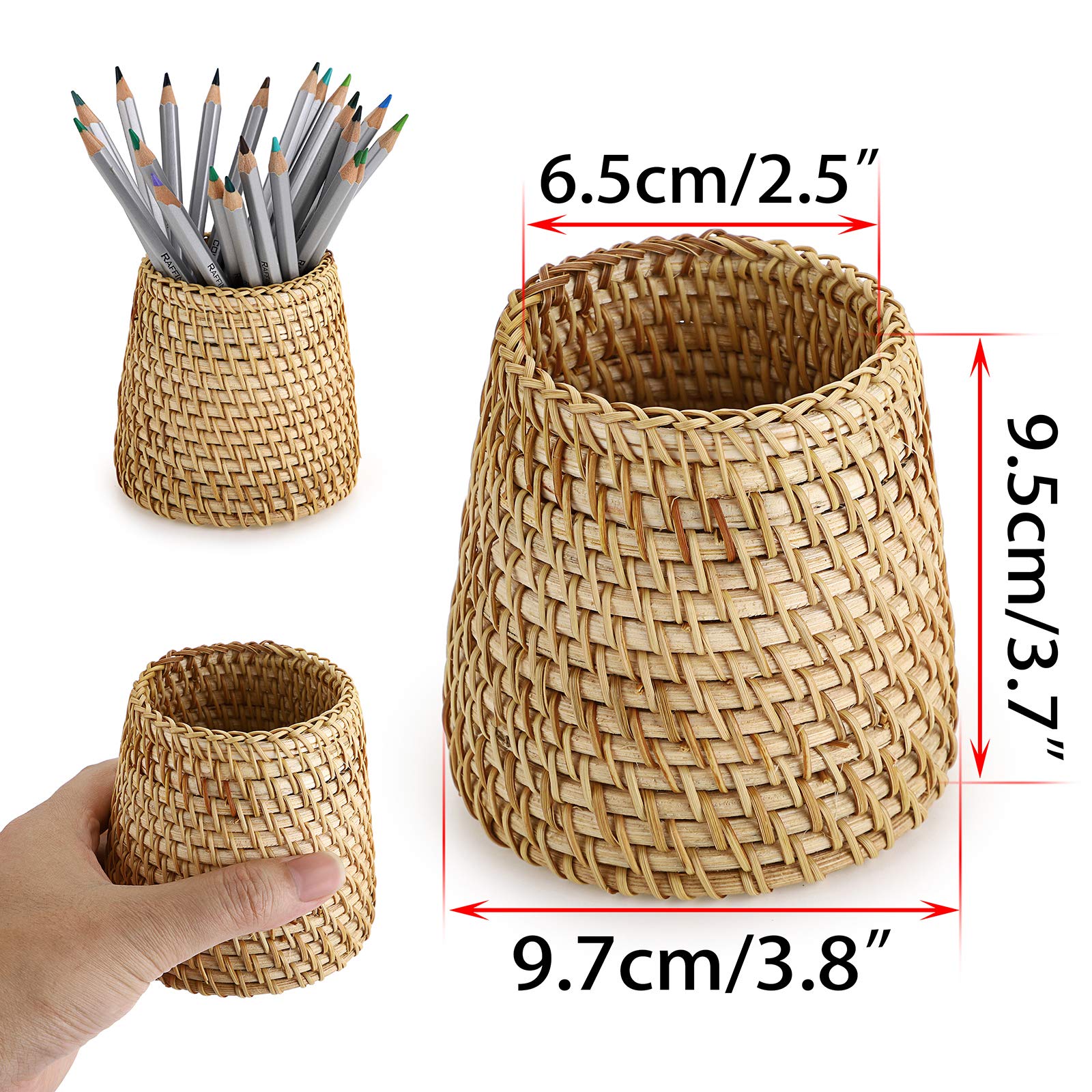 BTSKY Rattan Pen Cup Handmade Desk Pencil Holder Multi Functional Woven Basket Office Home Desktop Organizer Cone - View 4 of 7