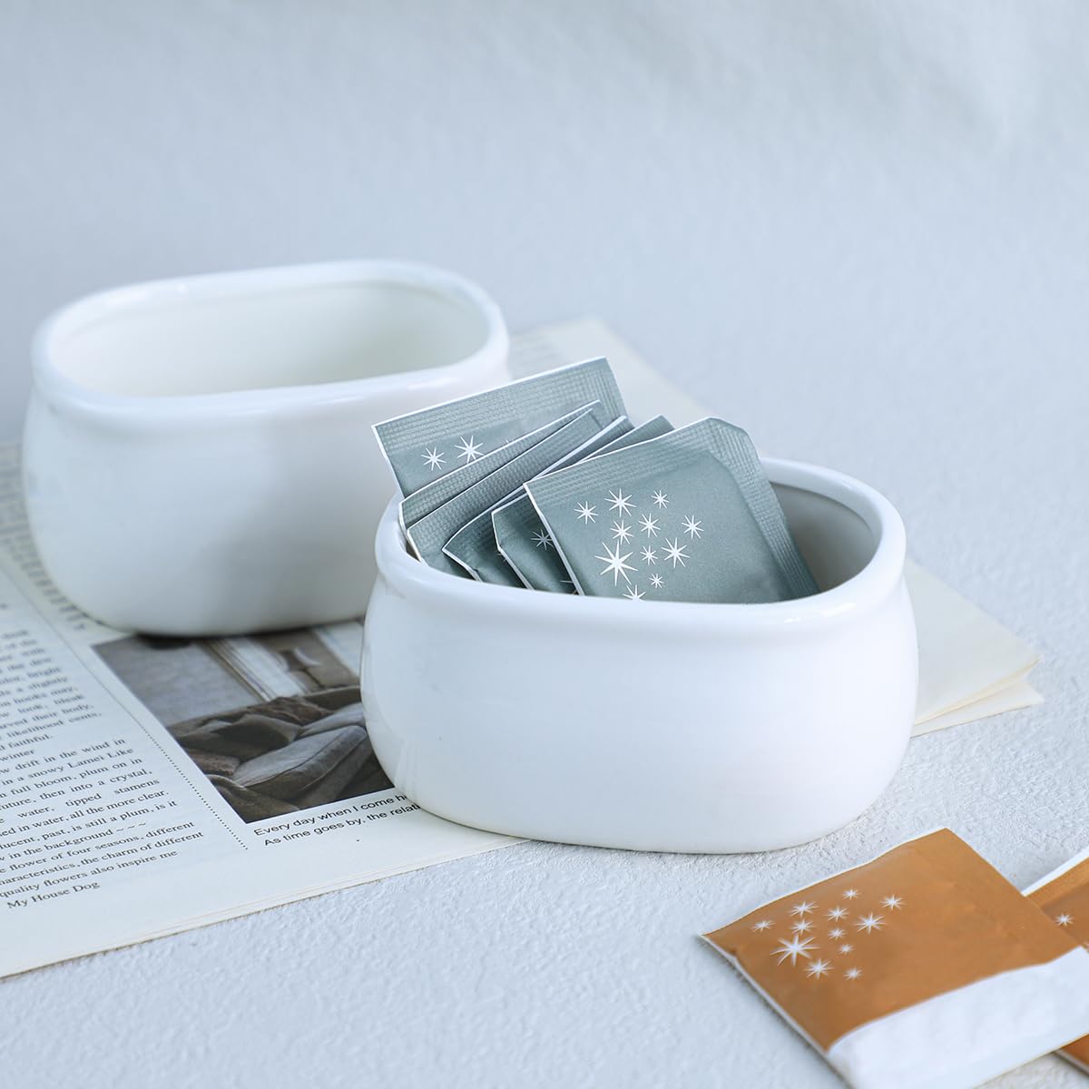 Sizikato Pure White Porcelain Sugar Packet Holder and Tea Bag Bowl 3.7 Inches Ideal for Home and Office Use - View 3 of 7