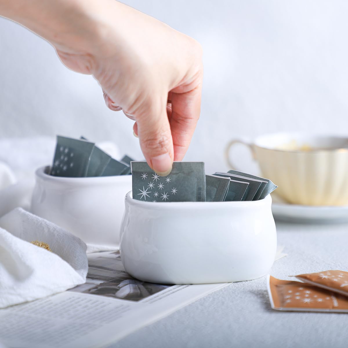 Sizikato Pure White Porcelain Sugar Packet Holder and Tea Bag Bowl 3.7 Inches Ideal for Home and Office Use - View 5 of 7