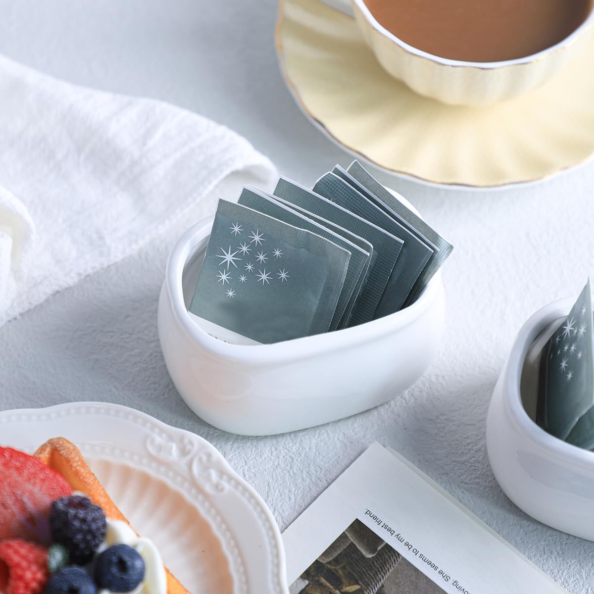 Sizikato Pure White Porcelain Sugar Packet Holder and Tea Bag Bowl 3.7 Inches Ideal for Home and Office Use - View 6 of 7