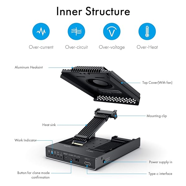 ineo ineo Dual-Bay NVMe Clone Docking Station with Cooling Fan for Offline Clone Duplicator 2608 - View 6 of 10