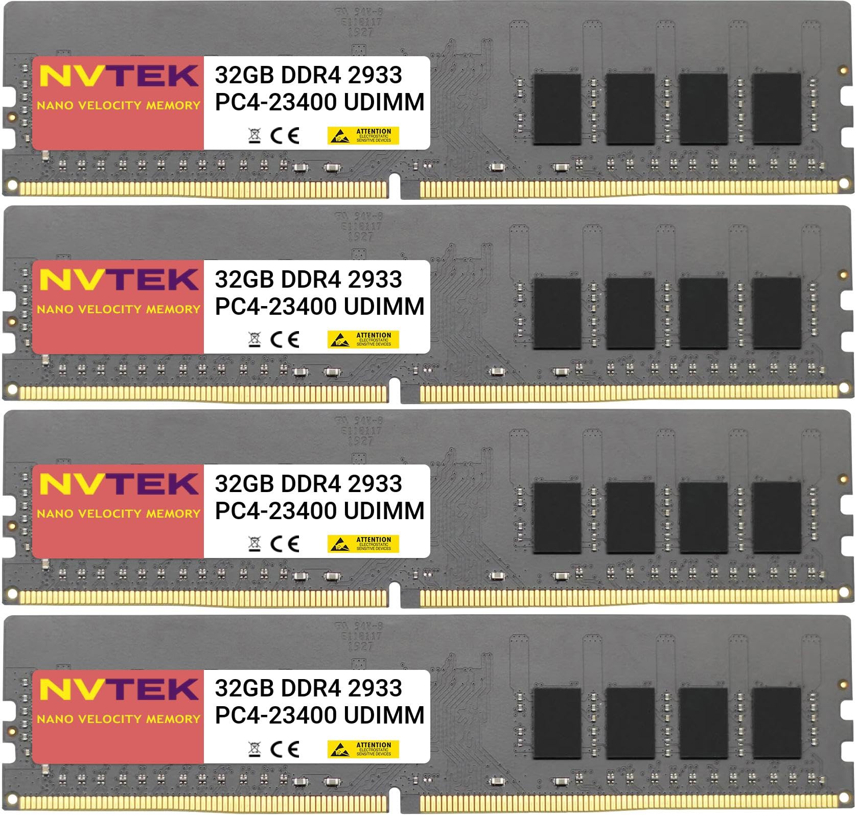 NVTEK 128GB DDR4 2933MHZ PC4-23400 UDIMM Non-ECC Unbuffered Desktop Memory Kit 288-PIN 4X32GB CL21 1.2V