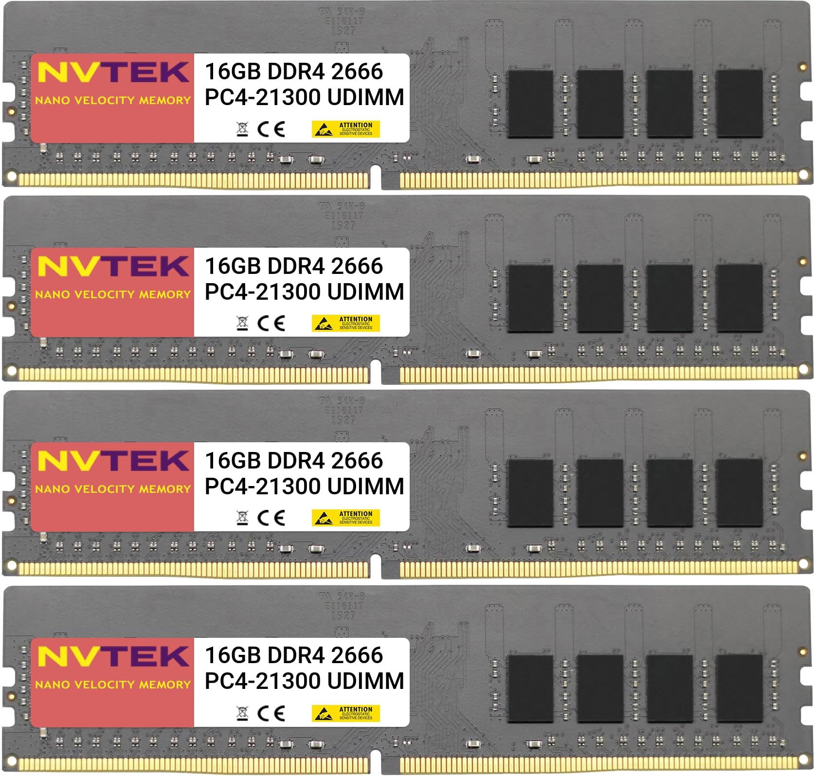 NVTEK 64GB DDR4 2666MHZ PC4-21300 UDIMM Desktop Memory Kit 4X16GB Non-ECC Unbuffered 288-PIN CL19 1.2V