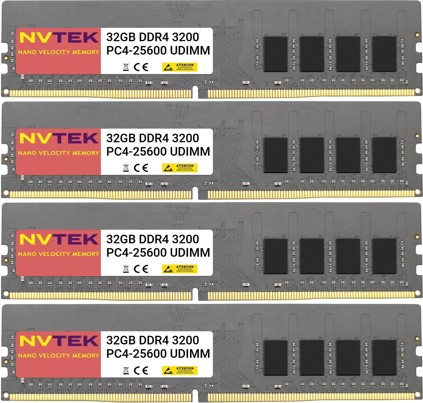 NVTEK 128GB DDR4 3200MHZ PC4-25600 UDIMM Non-ECC Unbuffered Desktop Memory Kit 4X32GB 288-PIN CL22 1.2V