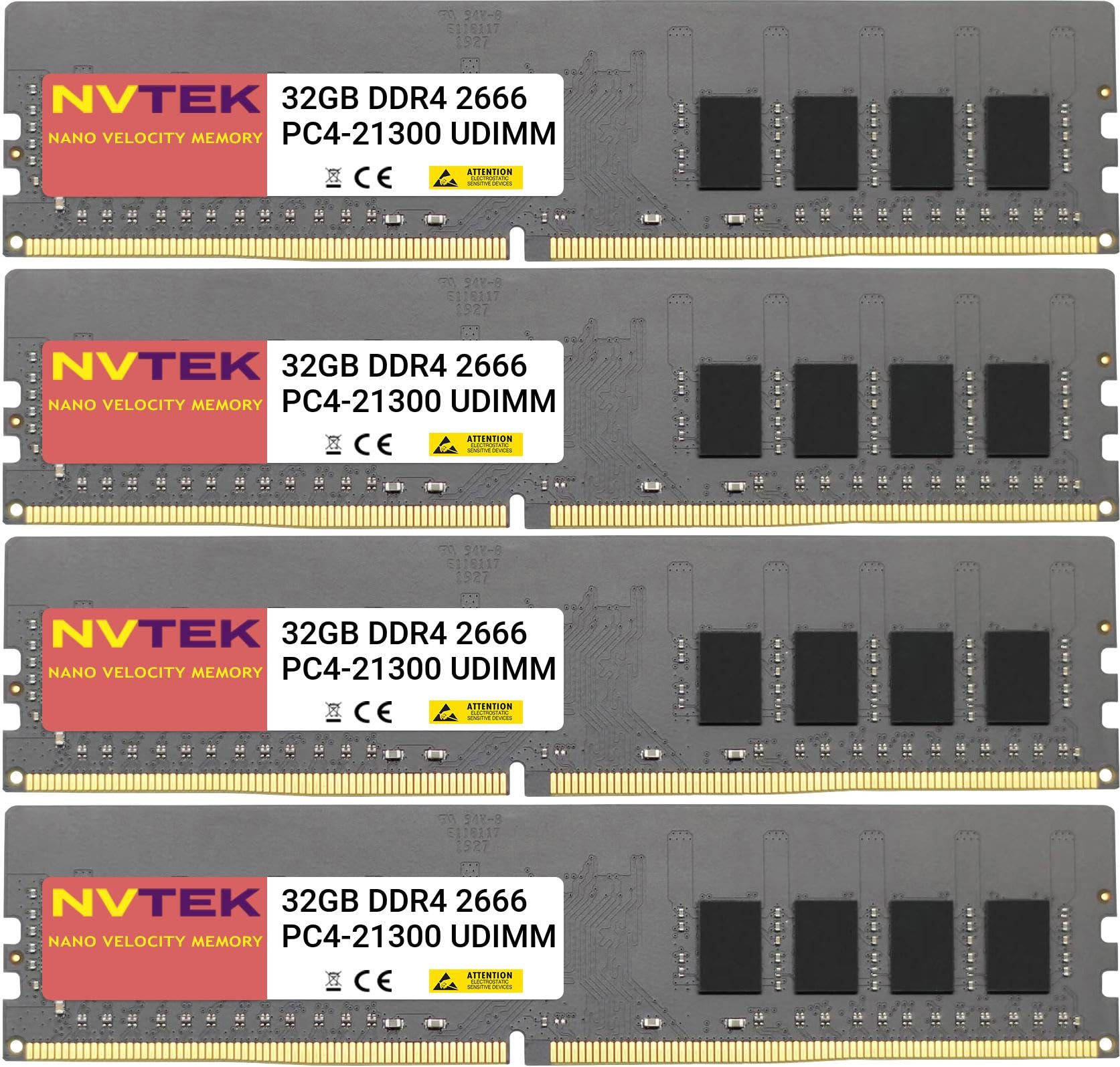 NVTEK 128GB DDR4 2666MHZ PC4-21300 UDIMM Desktop Memory Kit 288-PIN Non-ECC Unbuffered 2Rx8 CL19 for High Performance Computing
