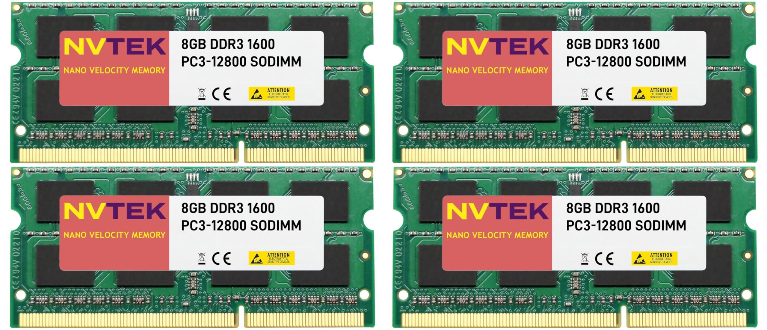 NVTEK 32GB DDR3 1600MHZ SODIMM Laptop Memory Kit 4X8GB PC3-12800 204-PIN Non-ECC 1.35V Upgrade for Enhanced Performance