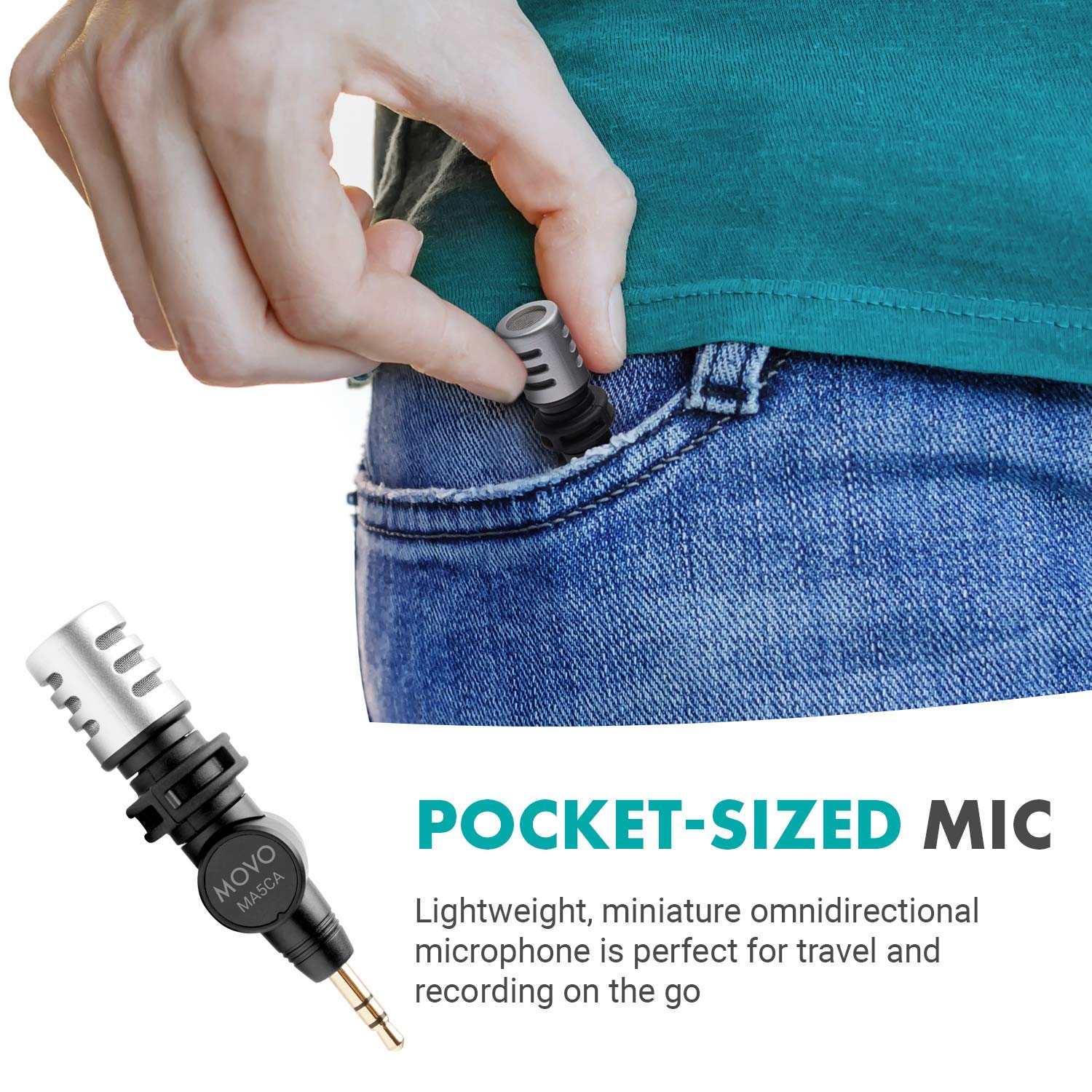 Movo MA5CA Mini Microphone for Camera Compact 3.5mm TRS Mic with 180 Degree Rotation Ideal for Travel Vlogs and Street Videography - View 2 of 7