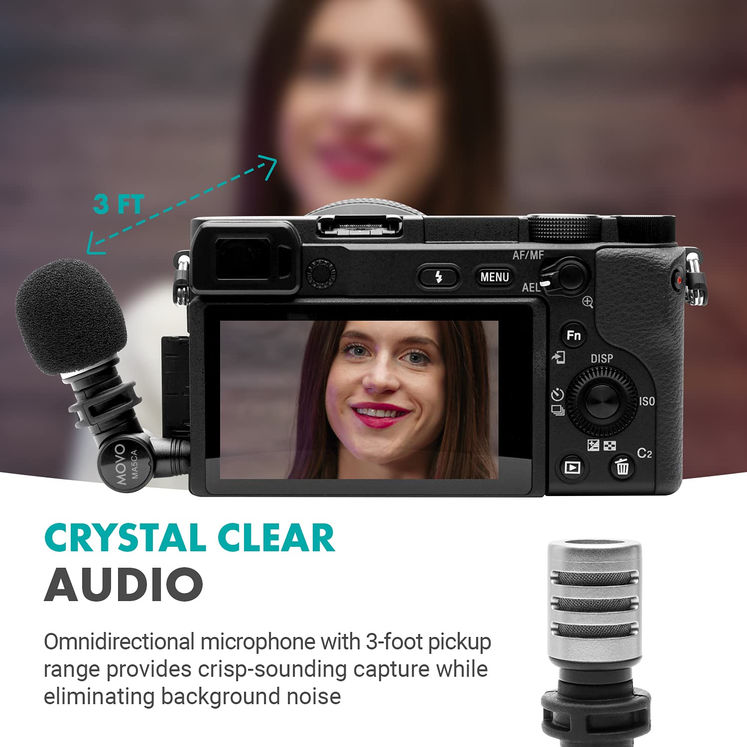 Movo MA5CA Mini Microphone for Camera Compact 3.5mm TRS Mic with 180 Degree Rotation Ideal for Travel Vlogs and Street Videography - View 3 of 7