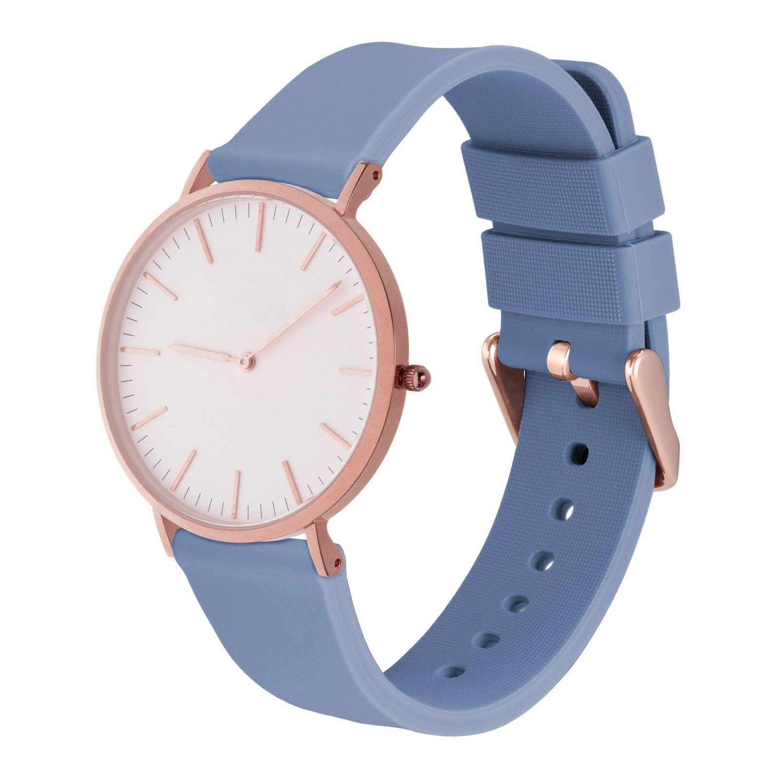 WOCCI 14mm Silicone Watch Band Soft Rubber Replacement Strap with Rose Gold Buckle Quick Release Harbor Blue - View 8 of 8