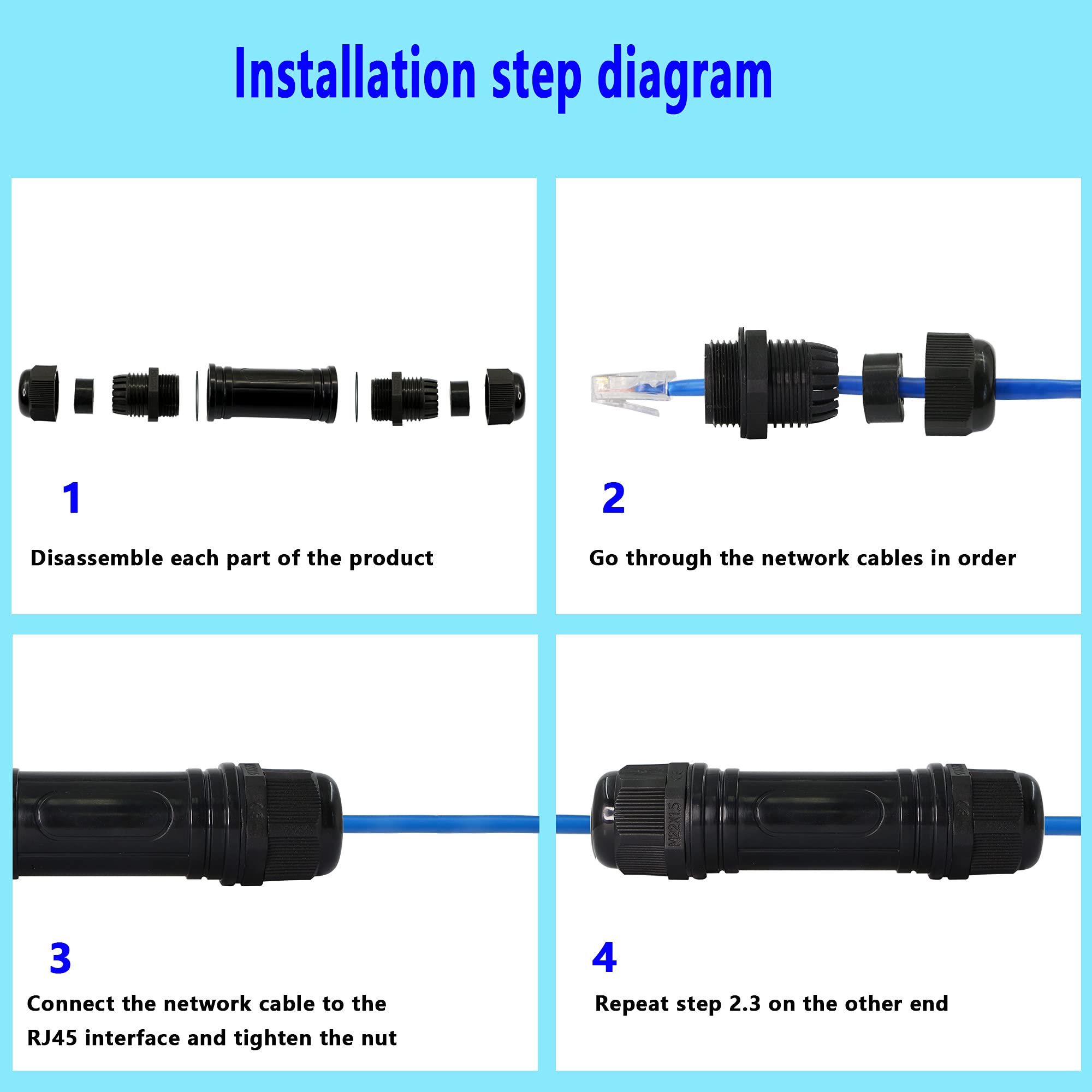 SinLoon SinLoon RJ45 Waterproof Connector IP67 Ethernet Cable Coupler for Outdoor Use CAT6 CAT5E CAT5 Compatible 2 Pack - View 6 of 7