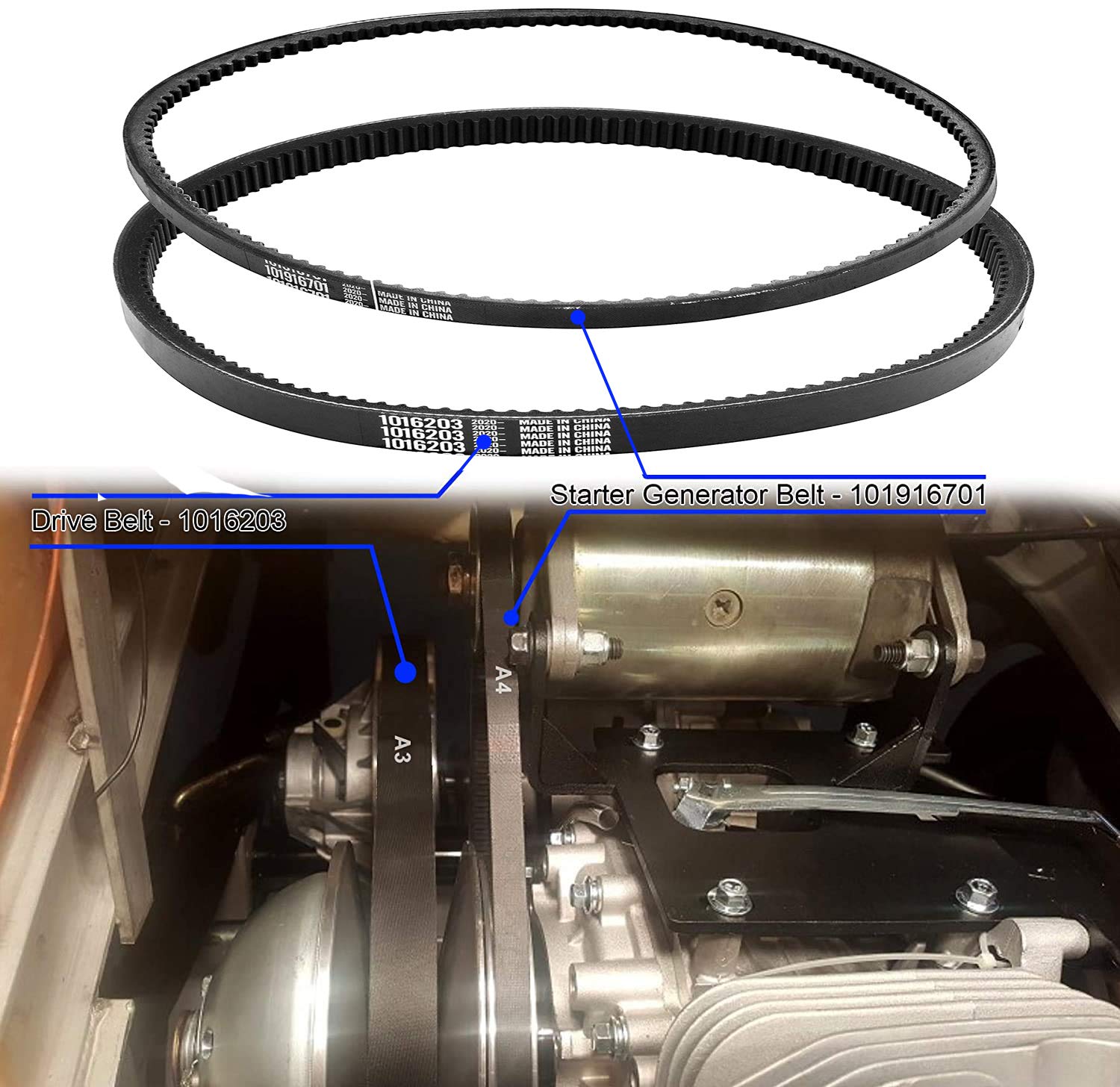 Roykaw Golf Cart Clutch Drive Belt and Starter Generator Belt Kit for Club Car DS and Precedent High Tensile Strength OEM 1016203 101916701 - View 2 of 7