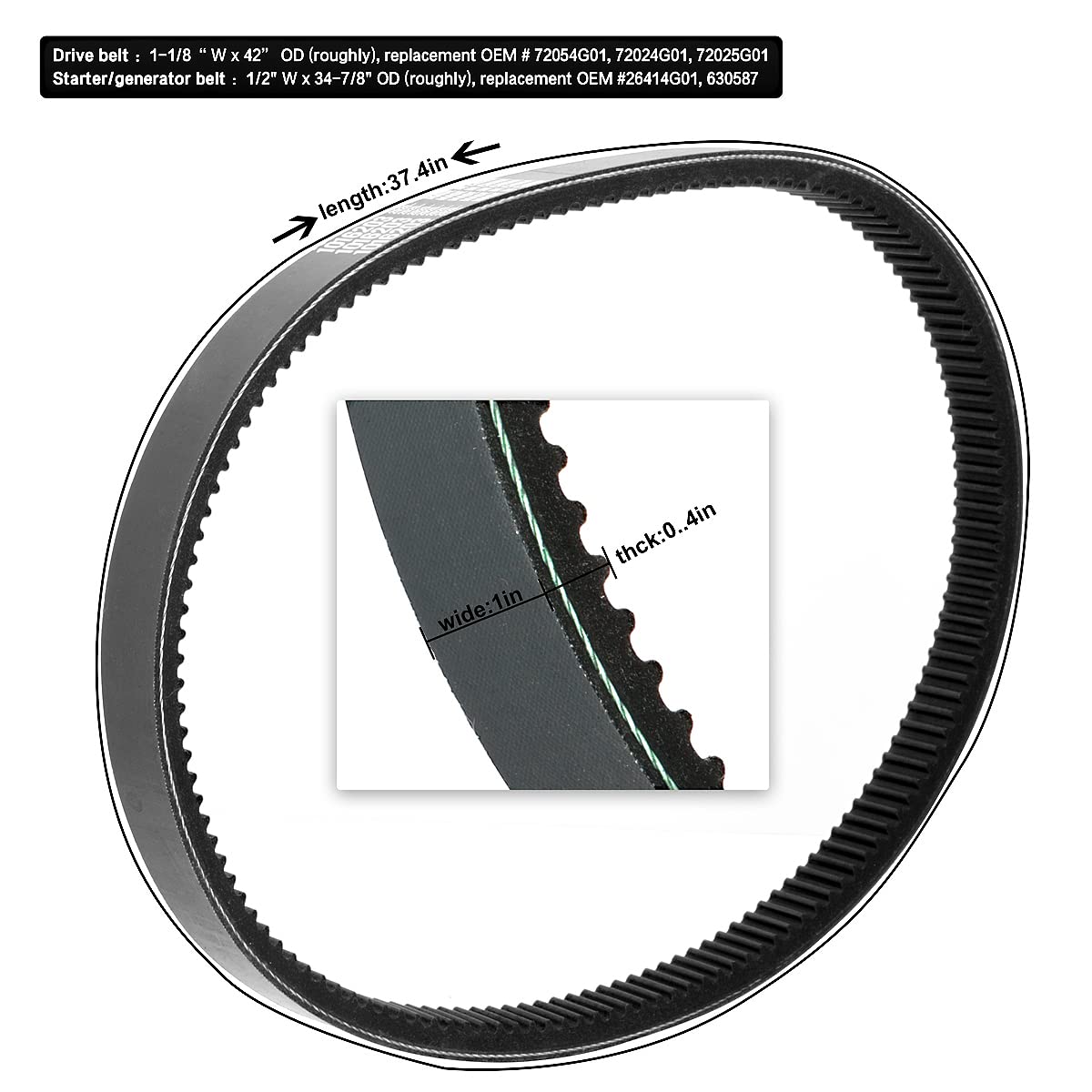 Roykaw Golf Cart Clutch Drive Belt and Starter Generator Belt Kit for Club Car DS and Precedent High Tensile Strength OEM 1016203 101916701 - View 7 of 7