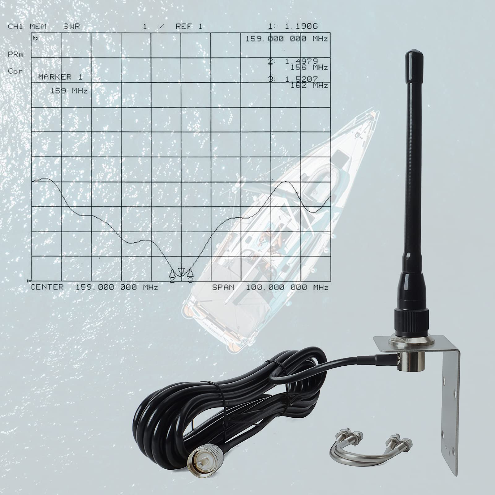 HYS VHF Marine Antenna Low Profile 156-163MHz with 16.4ft RG58 Low Loss Coaxial Cable PL259 Connector - View 2 of 8