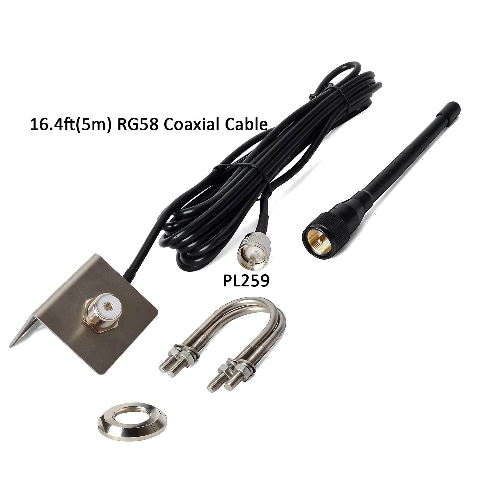 HYS VHF Marine Antenna Low Profile 156-163MHz with 16.4ft RG58 Low Loss Coaxial Cable PL259 Connector - View 4 of 8