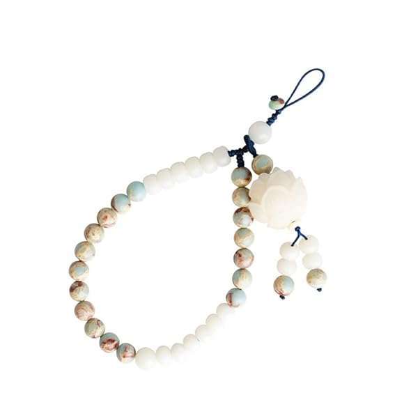 Hemobllo Stylish Hemobllo Phone Lanyard with Chinese Stone Bodhi Beads - Green & White Wrist Strap for Mobile Phones