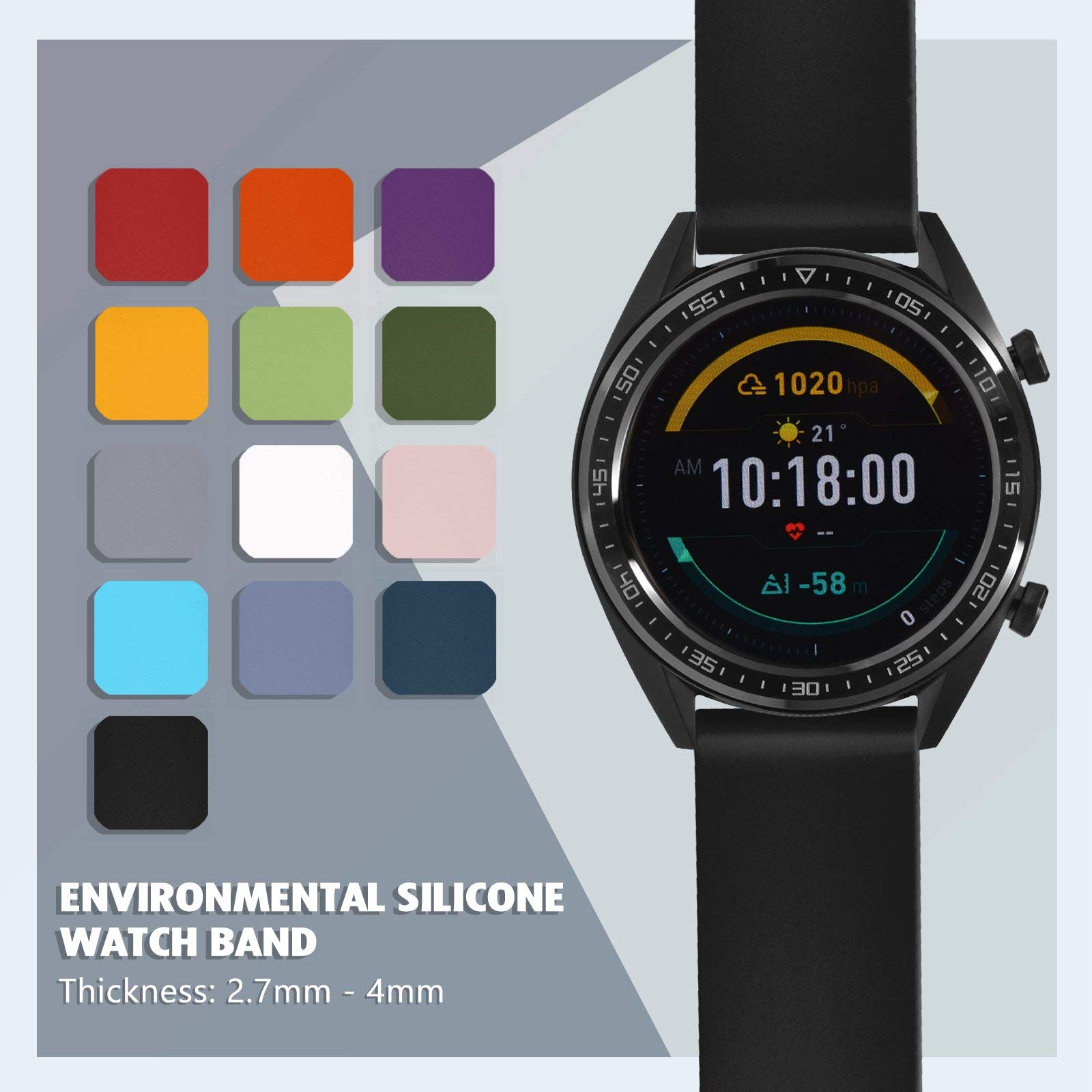 WOCCI 14mm Silicone Watch Band Purple with Rose Gold Buckle Soft Rubber Replacement Strap Quick Release - View 7 of 8