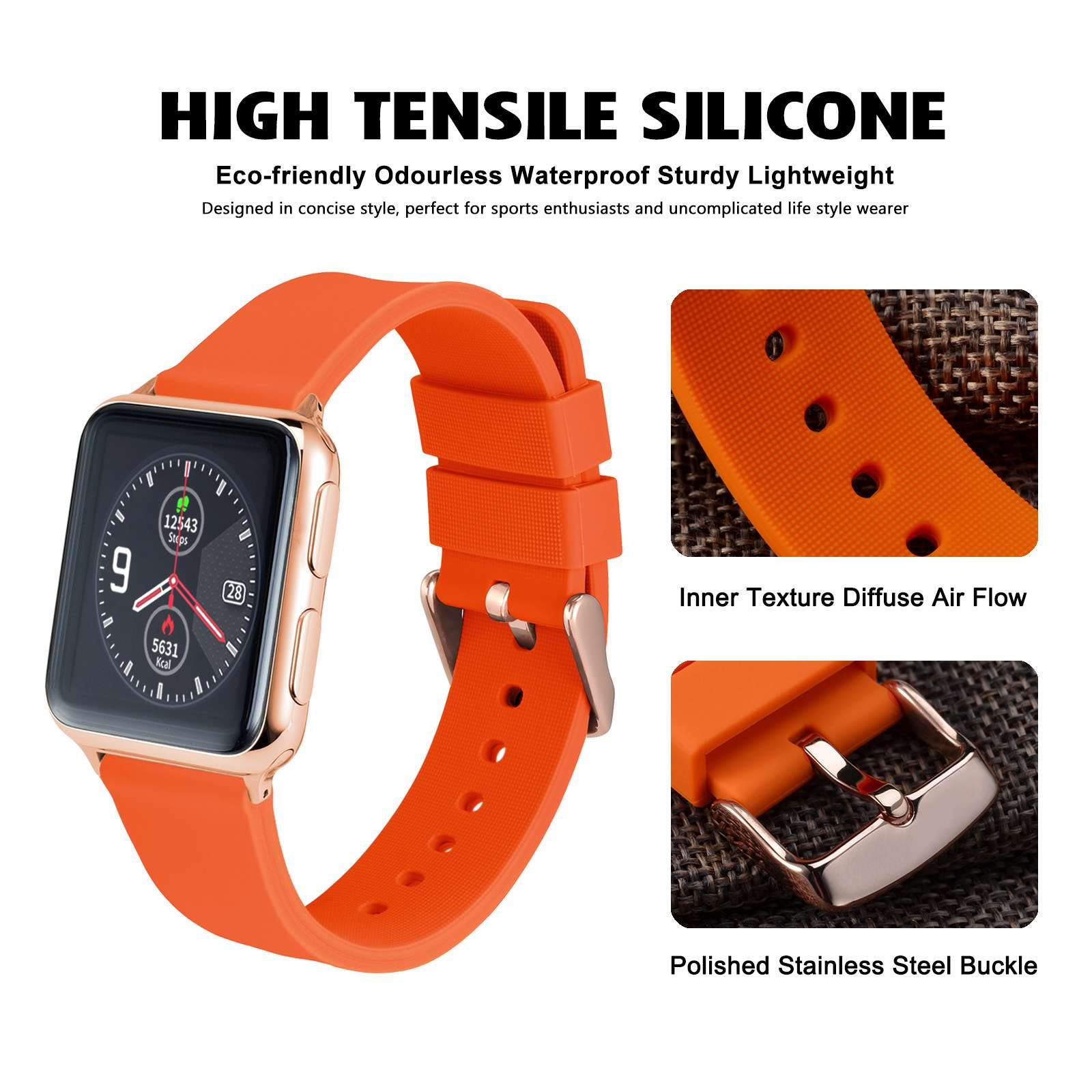 WOCCI 20mm Silicone Watch Band Orange Soft Rubber Replacement Strap with Rose Gold Buckle Quick Release - View 2 of 8