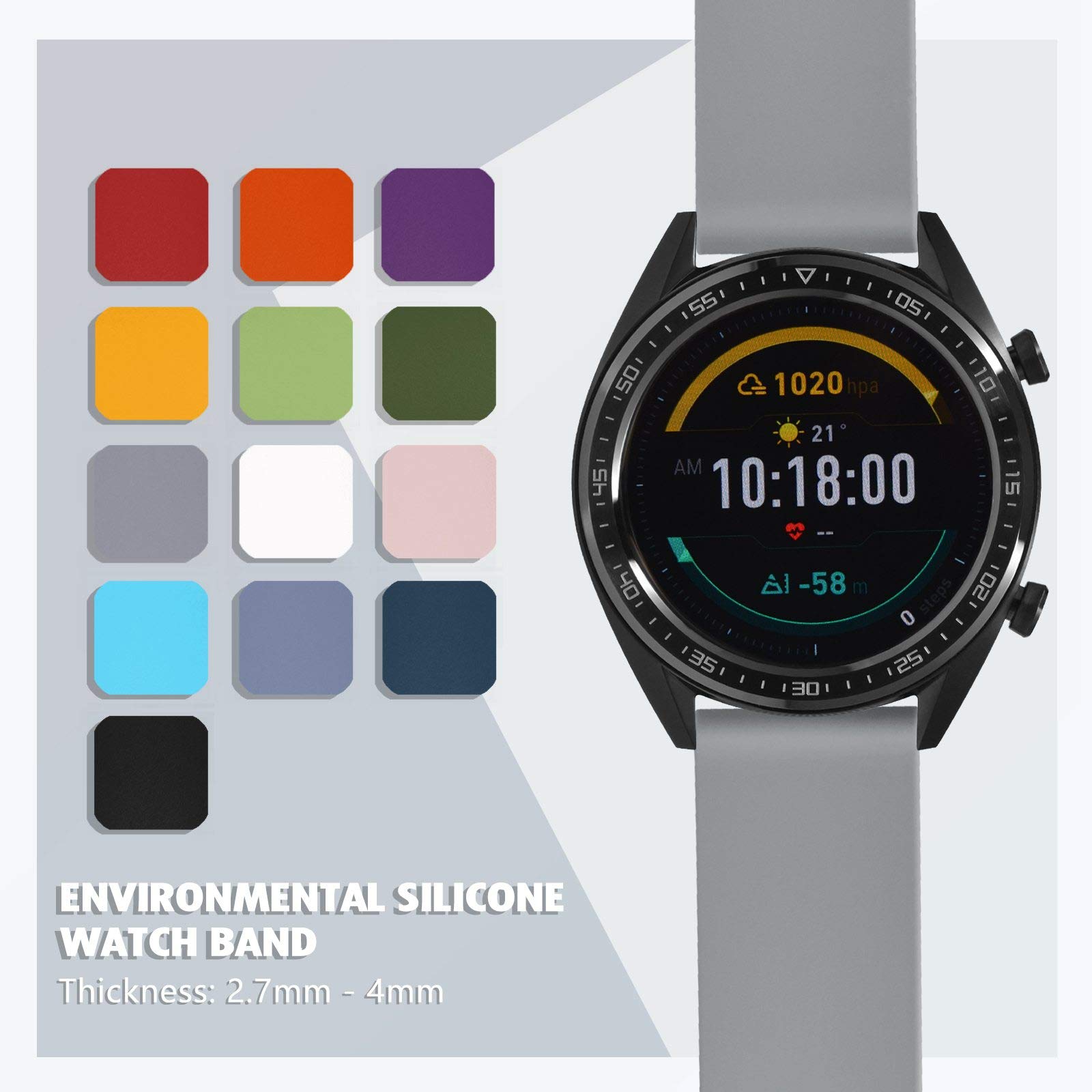 WOCCI 22mm Silicone Watch Band Purple Soft Rubber Replacement Strap with Rose Gold Buckle Quick Release - View 7 of 8