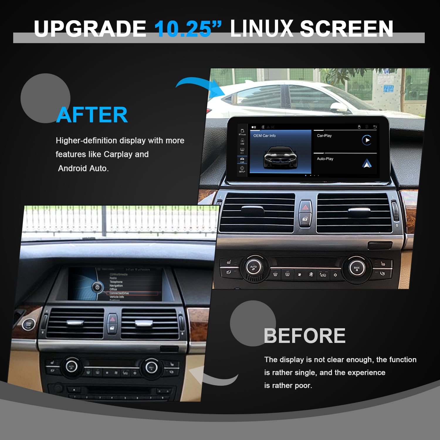 PEMP Linux Vertical Screen E70 E71 CarPlay Retrofit Android Auto Bluetooth Video Player for BMW X5 X6 1920 x 720 Display - View 2 of 6