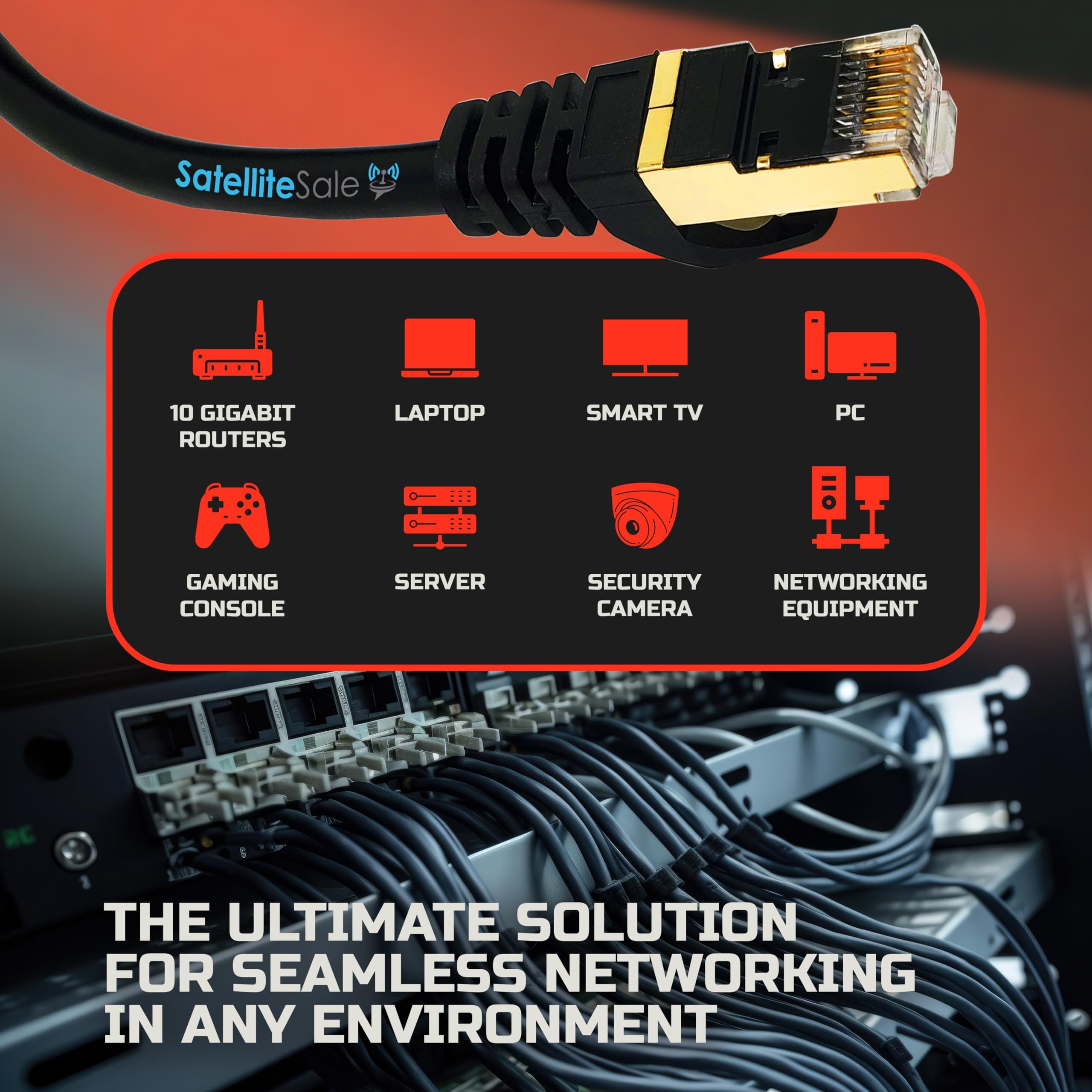 SatelliteSale RJ45 Cat 7 High Speed SSTP Network Ethernet Cable 10 Gbps Black 50 Ft for Fast Internet Connectivity - View 2 of 6