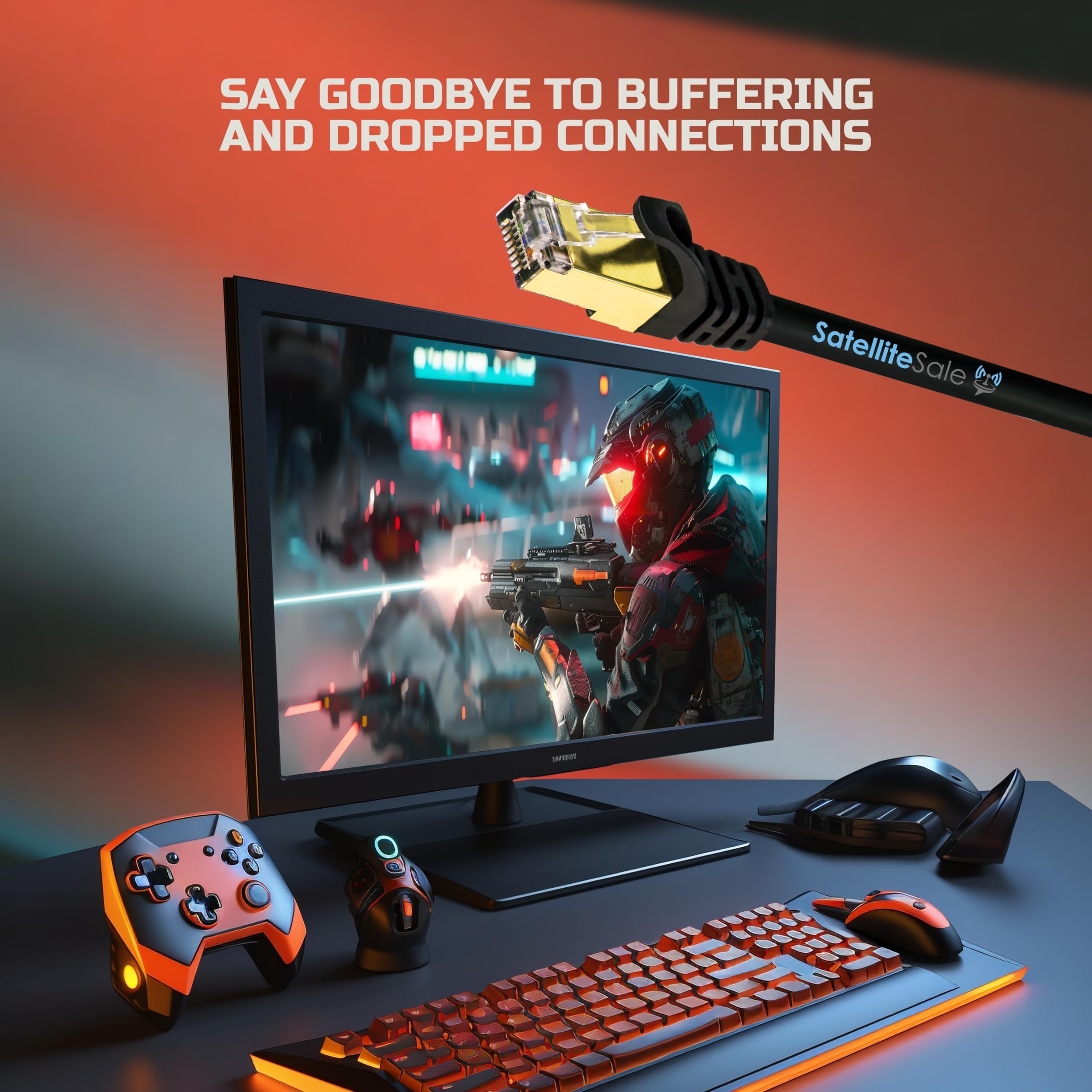 SatelliteSale RJ45 Cat 7 High Speed SSTP Network Ethernet Cable 10 Gbps Black 50 Ft for Fast Internet Connectivity - View 5 of 6