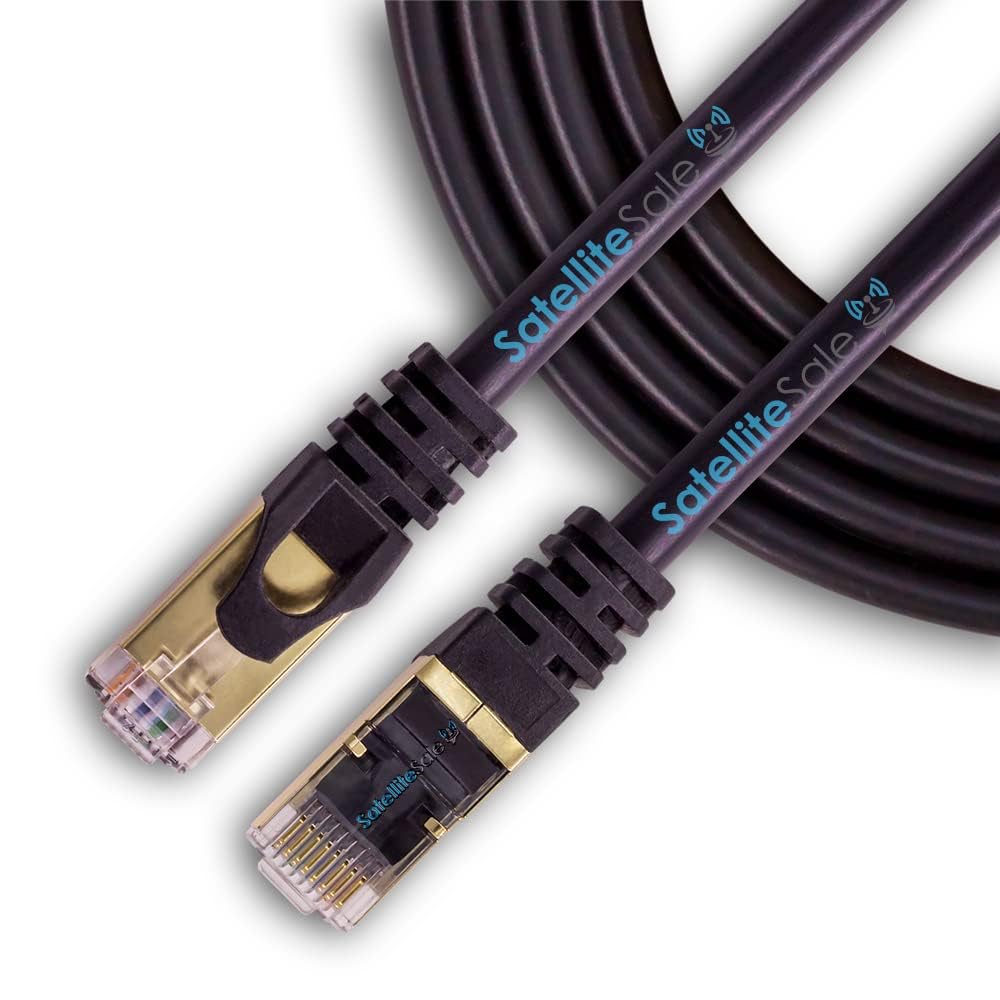 SatelliteSale RJ45 Cat 7 High Speed SSTP Network Ethernet Cable 10 Gbps Black 50 Ft for Fast Internet Connectivity