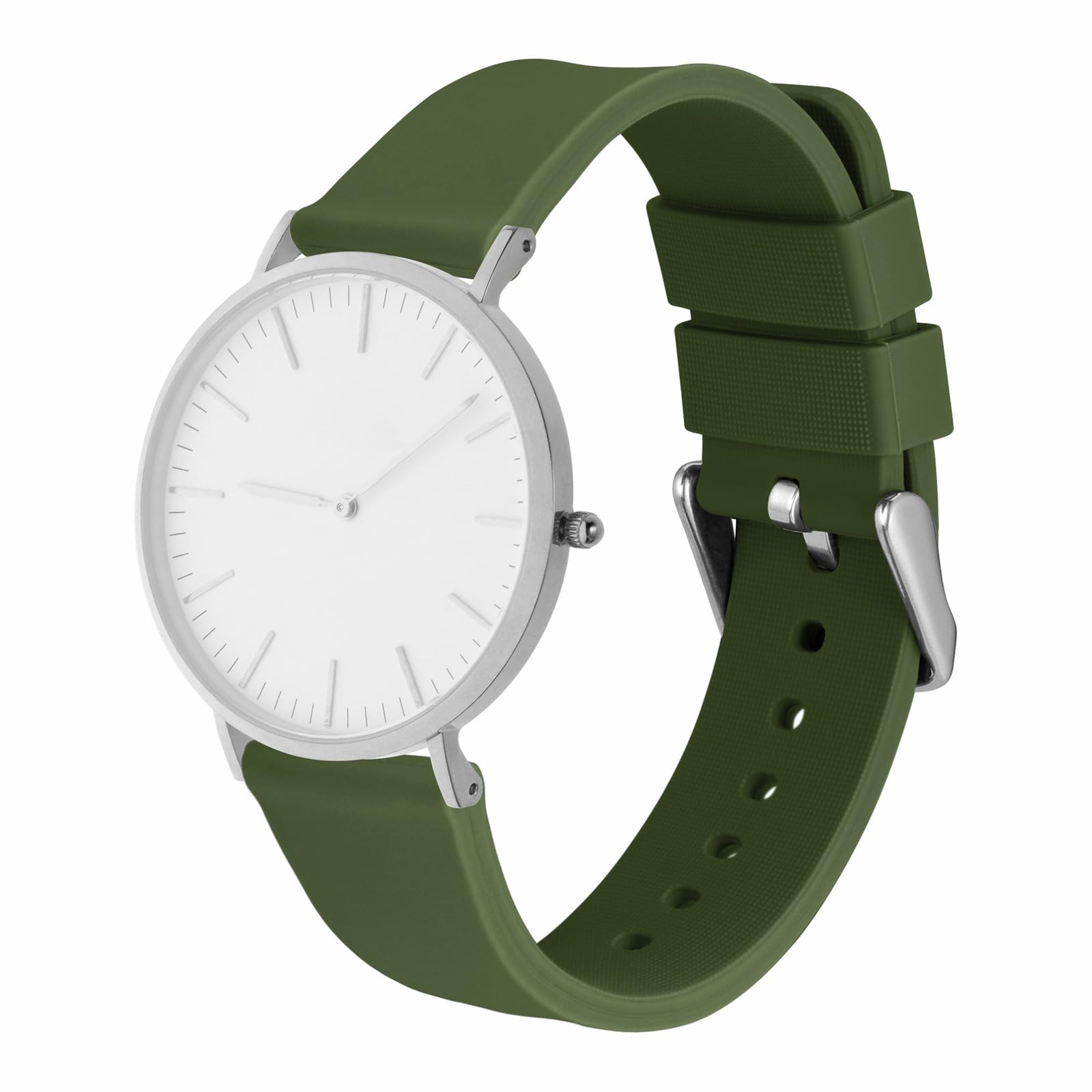 WOCCI 21mm Silicone Watch Band Quick Release Rubber Strap with Silver Buckle Military Green - View 8 of 9