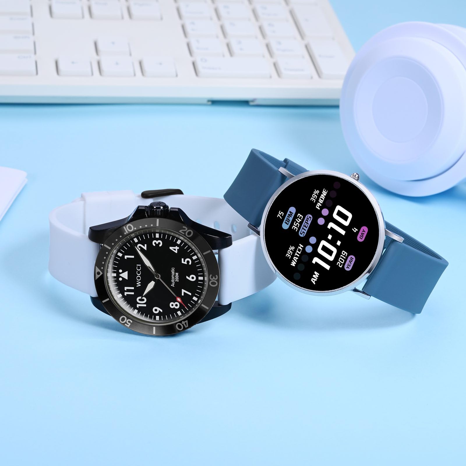 WOCCI 21mm Silicone Watch Band Quick Release Rubber Replacement Strap with Silver Buckle in Blue Grey - View 7 of 9