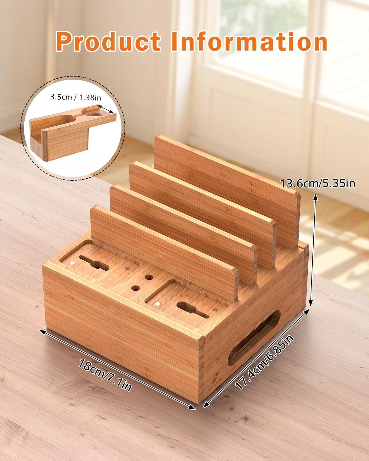 Pezin & Hulin Pezin Hulin Bamboo Charging Station for Multiple Devices with Power Charger and 5 Pack Wire Cables Compatible with Phones Tablets Earbuds Smart Watch - View 8 of 9