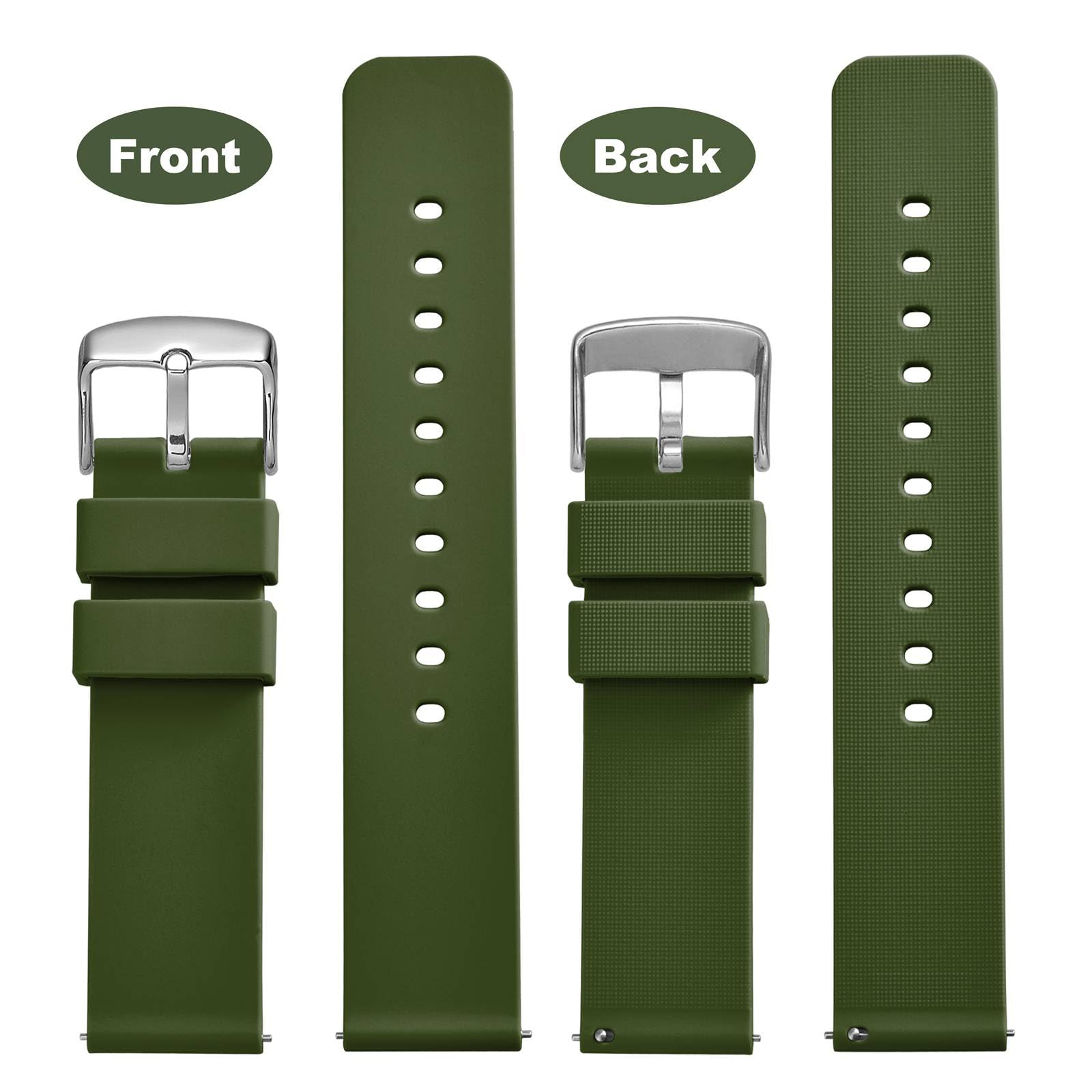 WOCCI 19mm Silicone Watch Band Quick Release Rubber Strap with Silver Buckle Military Green - View 4 of 9