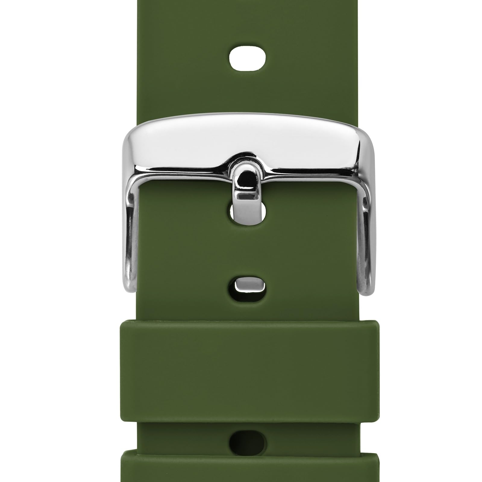 WOCCI 19mm Silicone Watch Band Quick Release Rubber Strap with Silver Buckle Military Green - View 9 of 9