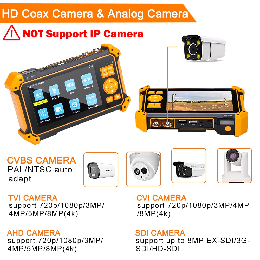 WSDCAM 5 Inch TFT LCD Screen CCTV Camera Tester Monitor 4K 8MP Support HDMI VGA PTZ Control UTP Cable Tester 3200 Plus - View 2 of 6