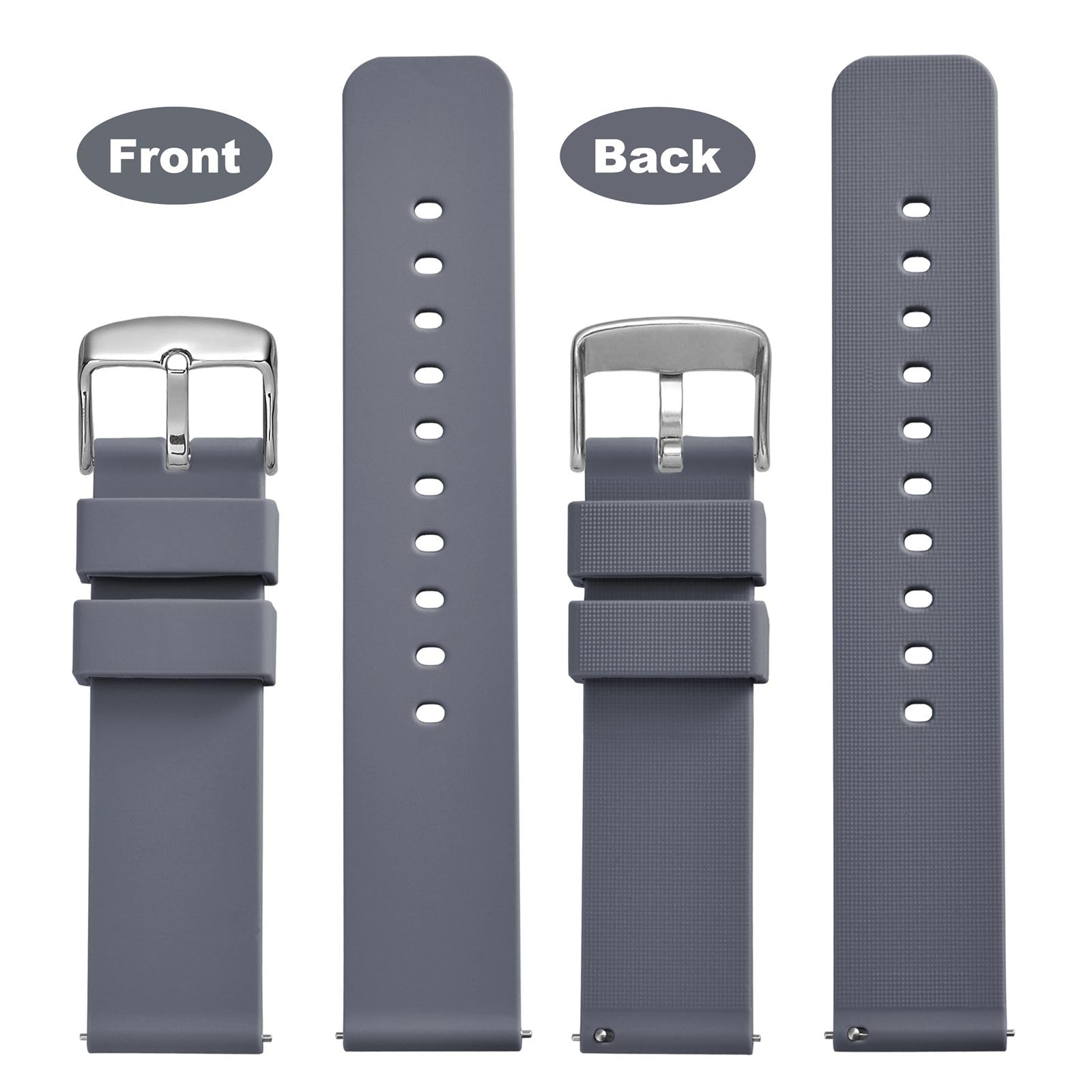 WOCCI 19mm Silicone Watch Band Quick Release Rubber Strap with Silver Buckle Dark Grey - View 4 of 9