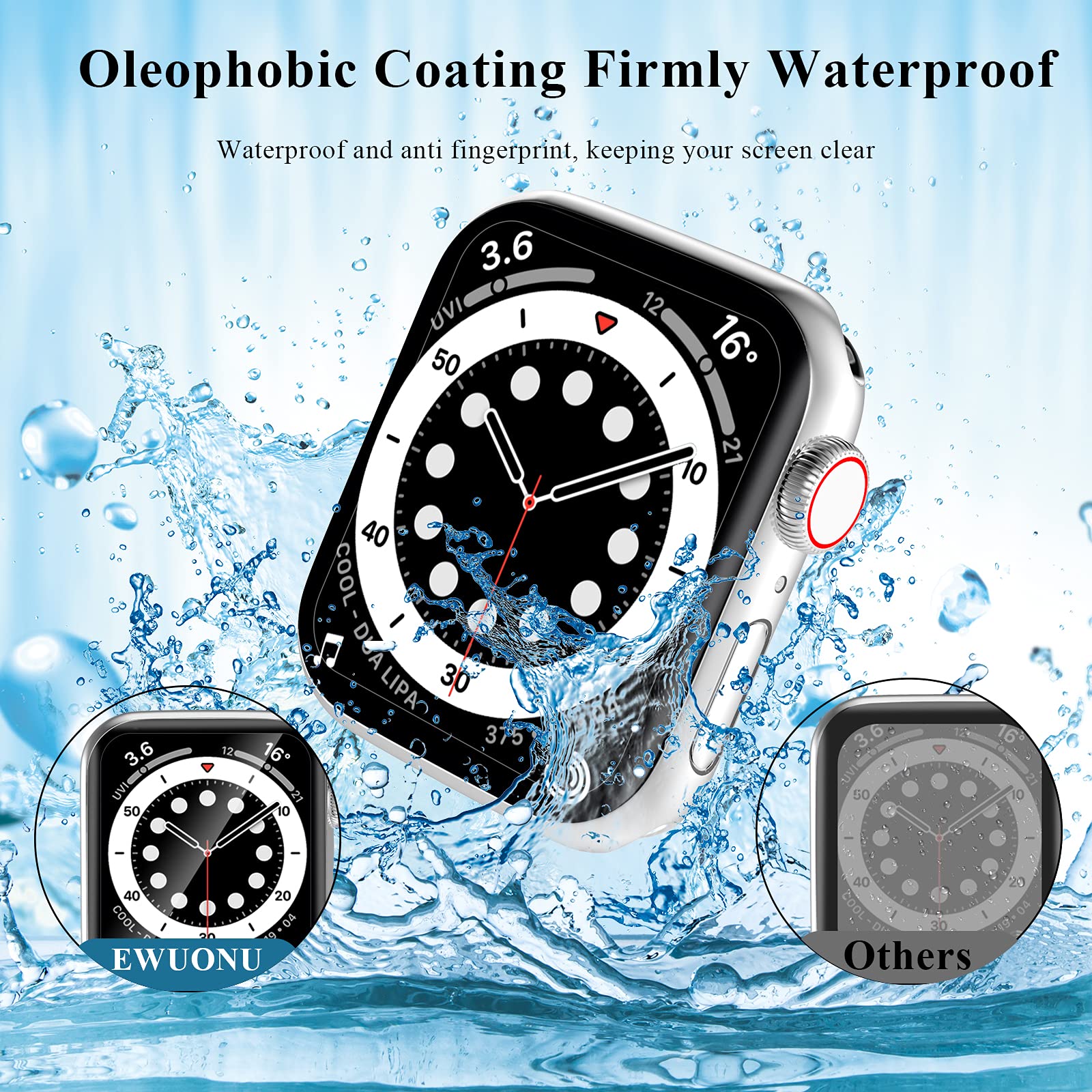 2 Pack Tempered Glass Screen Protector 40mm for Apple Watch Series 6 5 4 SE Full Coverage Waterproof Anti-Scratch Bubble Free HD Clear Film - View 7 of 8