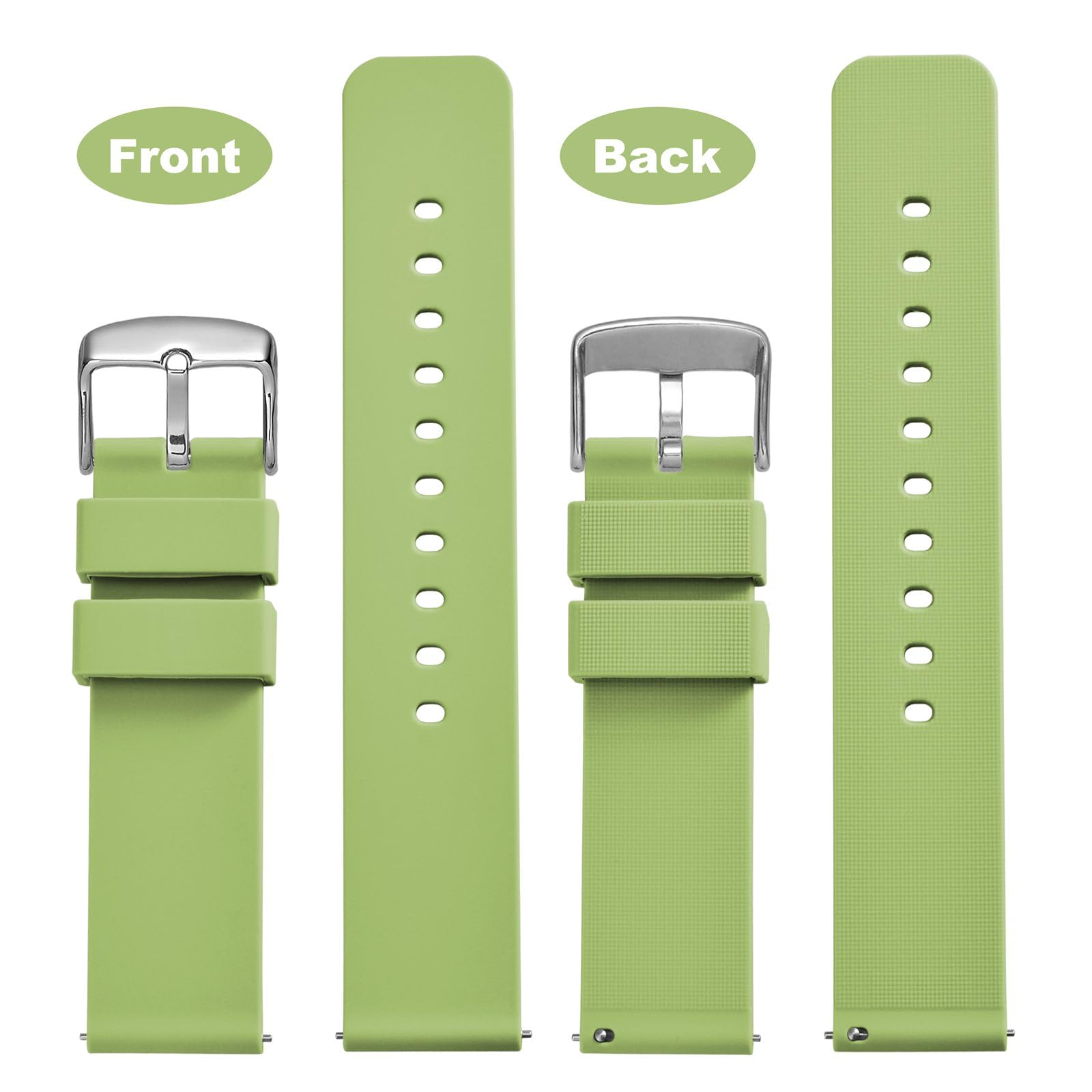 WOCCI 19mm Silicone Watch Band Quick Release Rubber Strap with Silver Buckle in Matcha Green - View 4 of 9