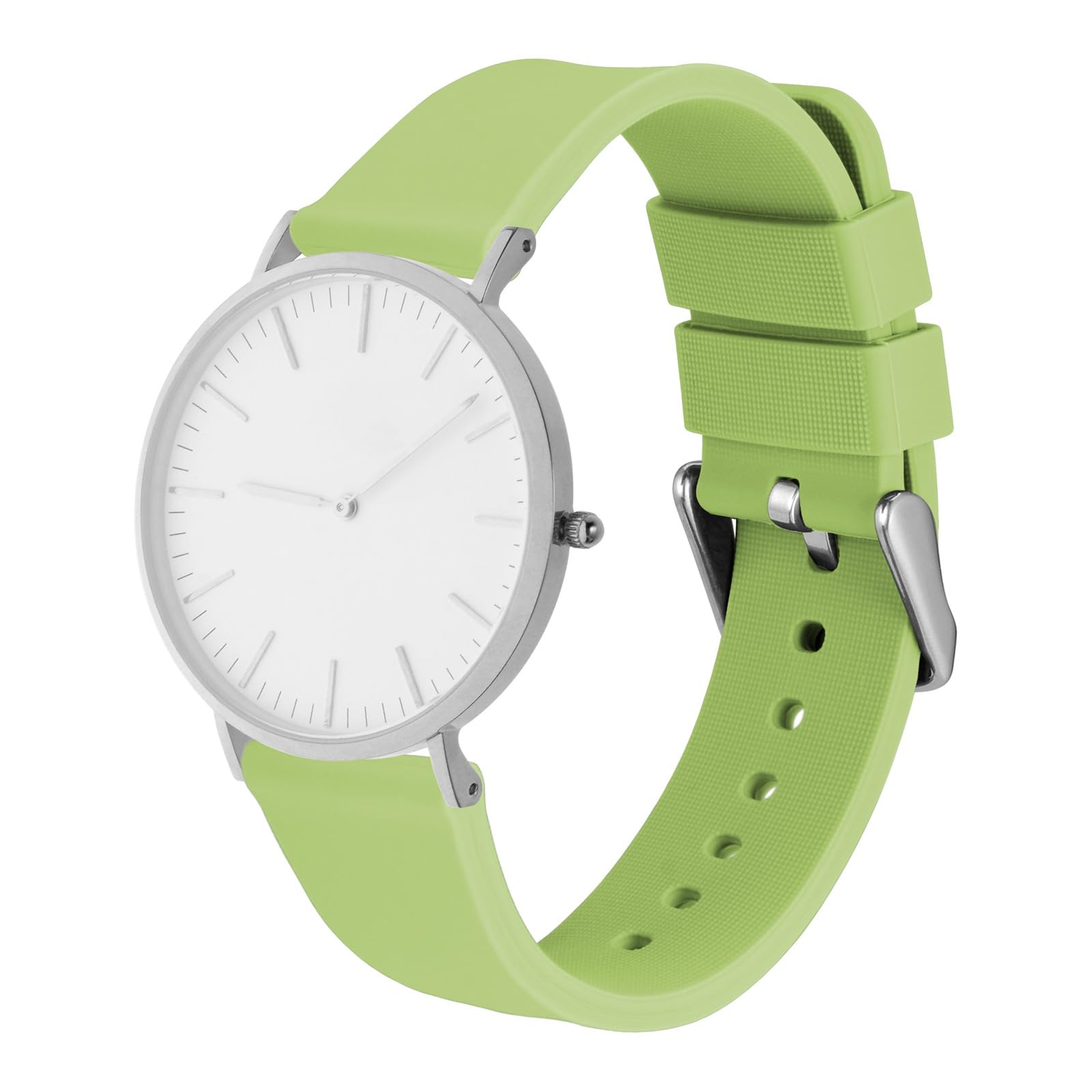 WOCCI 19mm Silicone Watch Band Quick Release Rubber Strap with Silver Buckle in Matcha Green - View 8 of 9