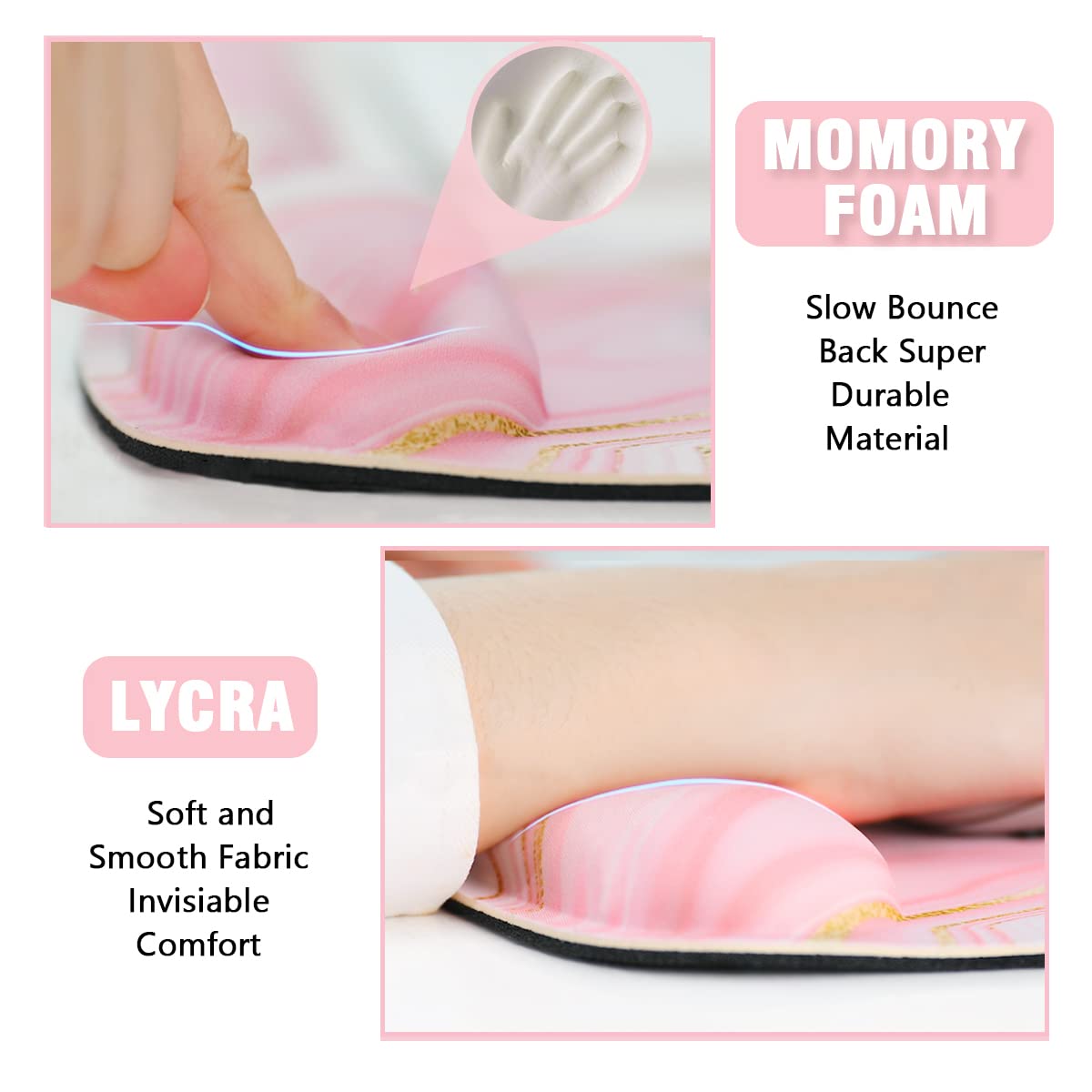 Yunoble Memory Foam Ergonomic Keyboard and Mouse Wrist Rest Pad Set for Office Gaming Easy Typing in Pink Fluid - View 3 of 7