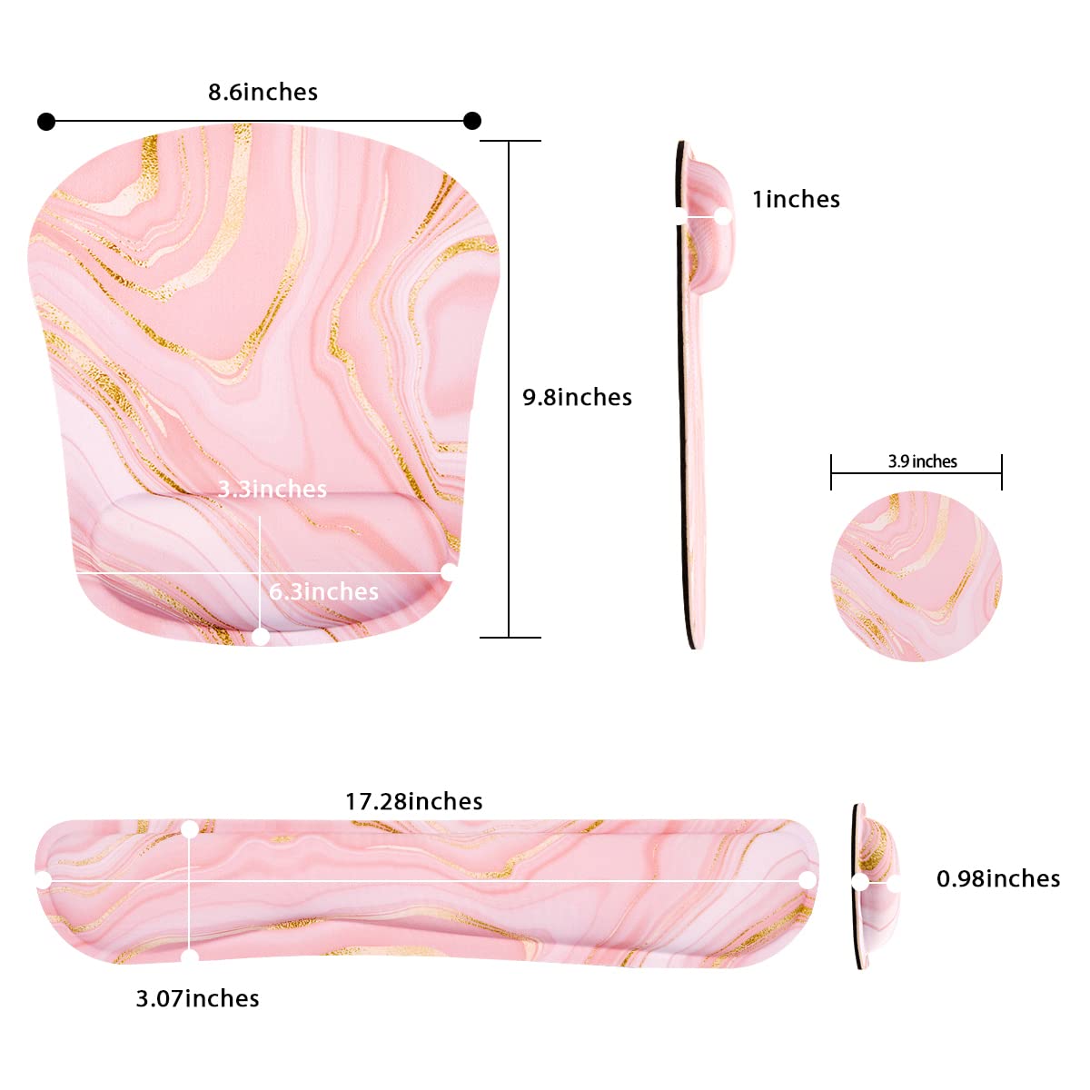 Yunoble Memory Foam Ergonomic Keyboard and Mouse Wrist Rest Pad Set for Office Gaming Easy Typing in Pink Fluid - View 5 of 7