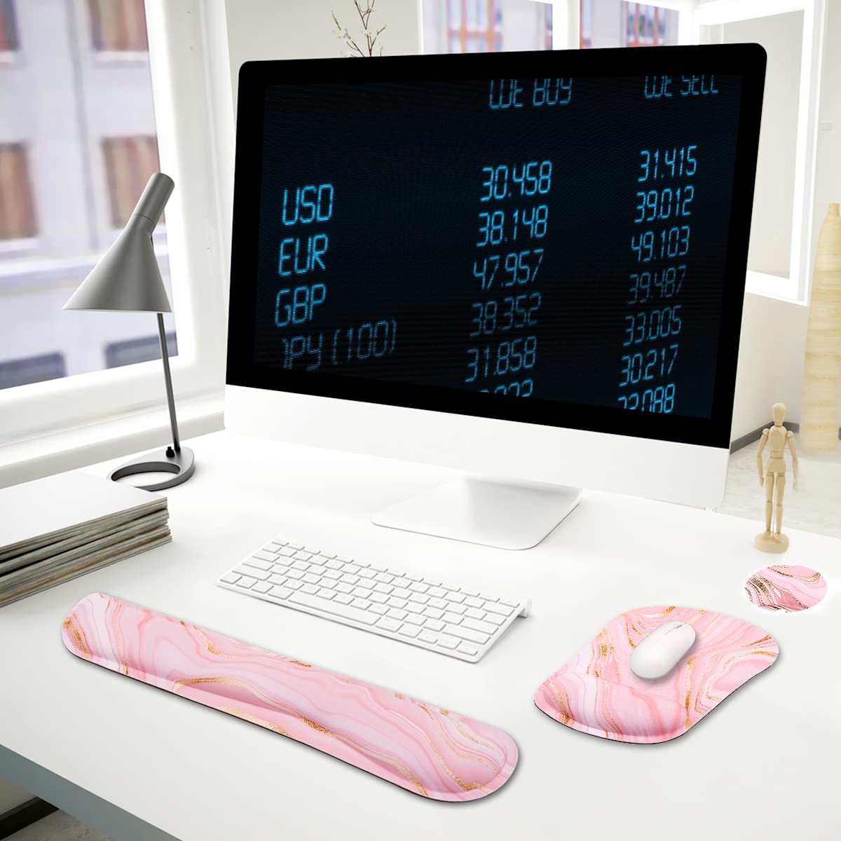 Yunoble Memory Foam Ergonomic Keyboard and Mouse Wrist Rest Pad Set for Office Gaming Easy Typing in Pink Fluid - View 7 of 7