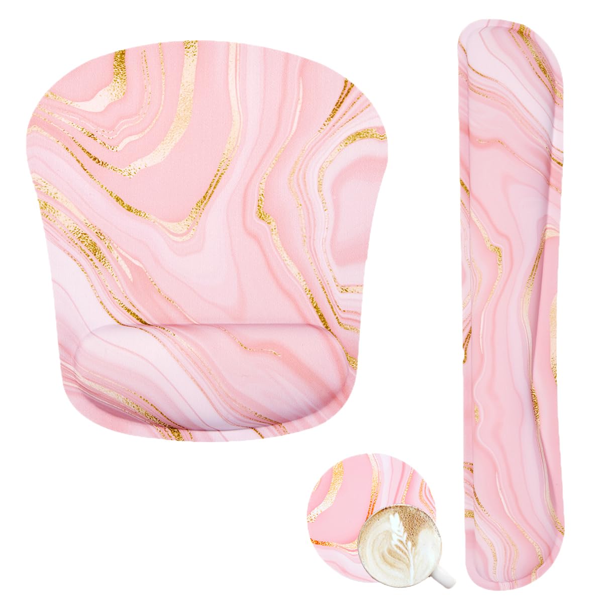 Yunoble Memory Foam Ergonomic Keyboard and Mouse Wrist Rest Pad Set for Office Gaming Easy Typing in Pink Fluid