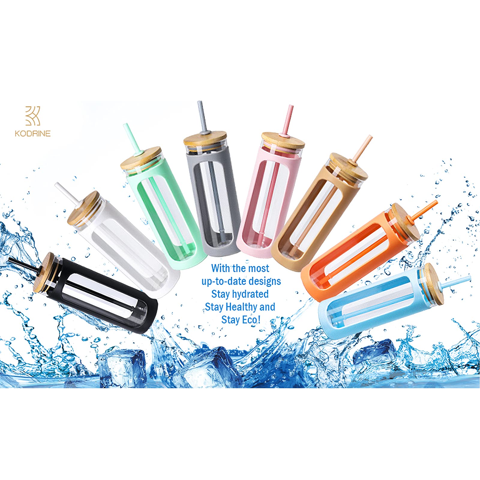 Kodrine 20oz Glass Tumbler with Straw and Lid Reusable Iced Coffee Cups Bamboo Lids Water Bottle 2pack BPA Free White and Black - View 4 of 7