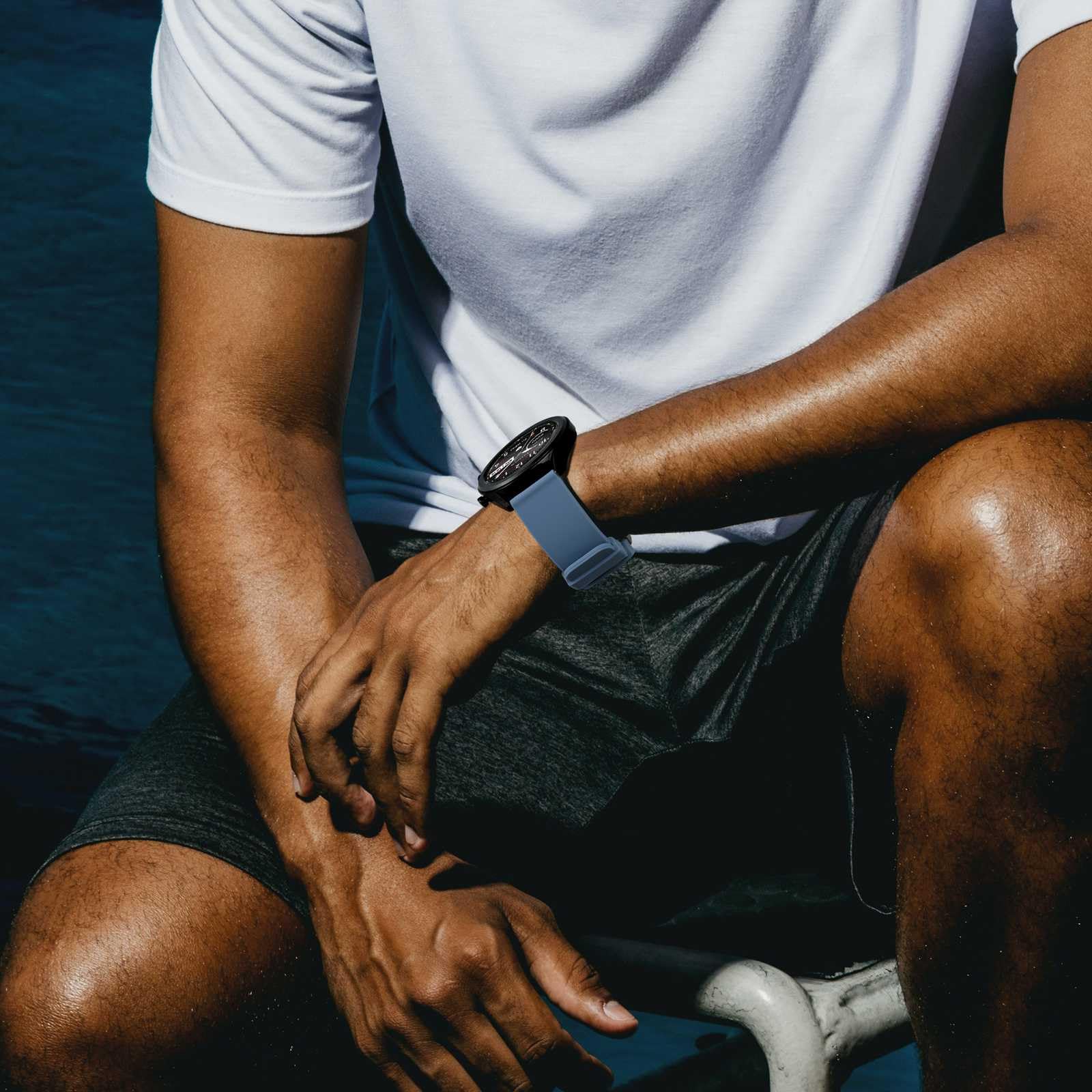 WOCCI 16mm Silicone Watch Band Quick Release Rubber Strap with Silver Buckle in Blue Grey - View 2 of 9